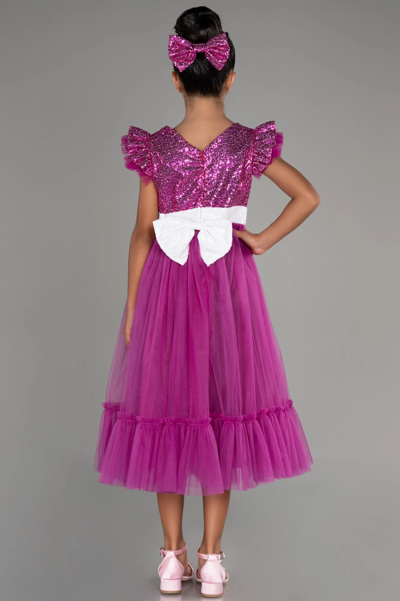 Fuchsia-Long Girl Dress ABU4031