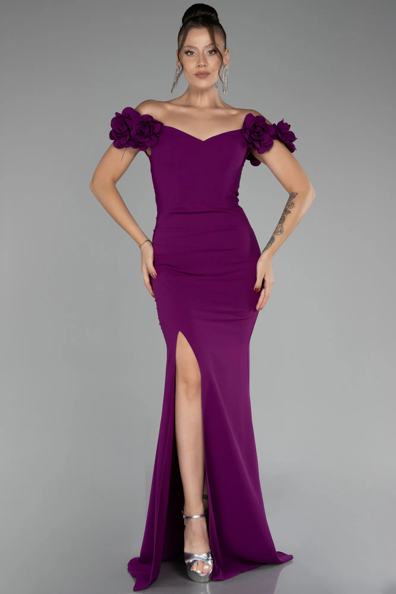 Fuchsia-Long Mermaid Evening Gown ABU3891