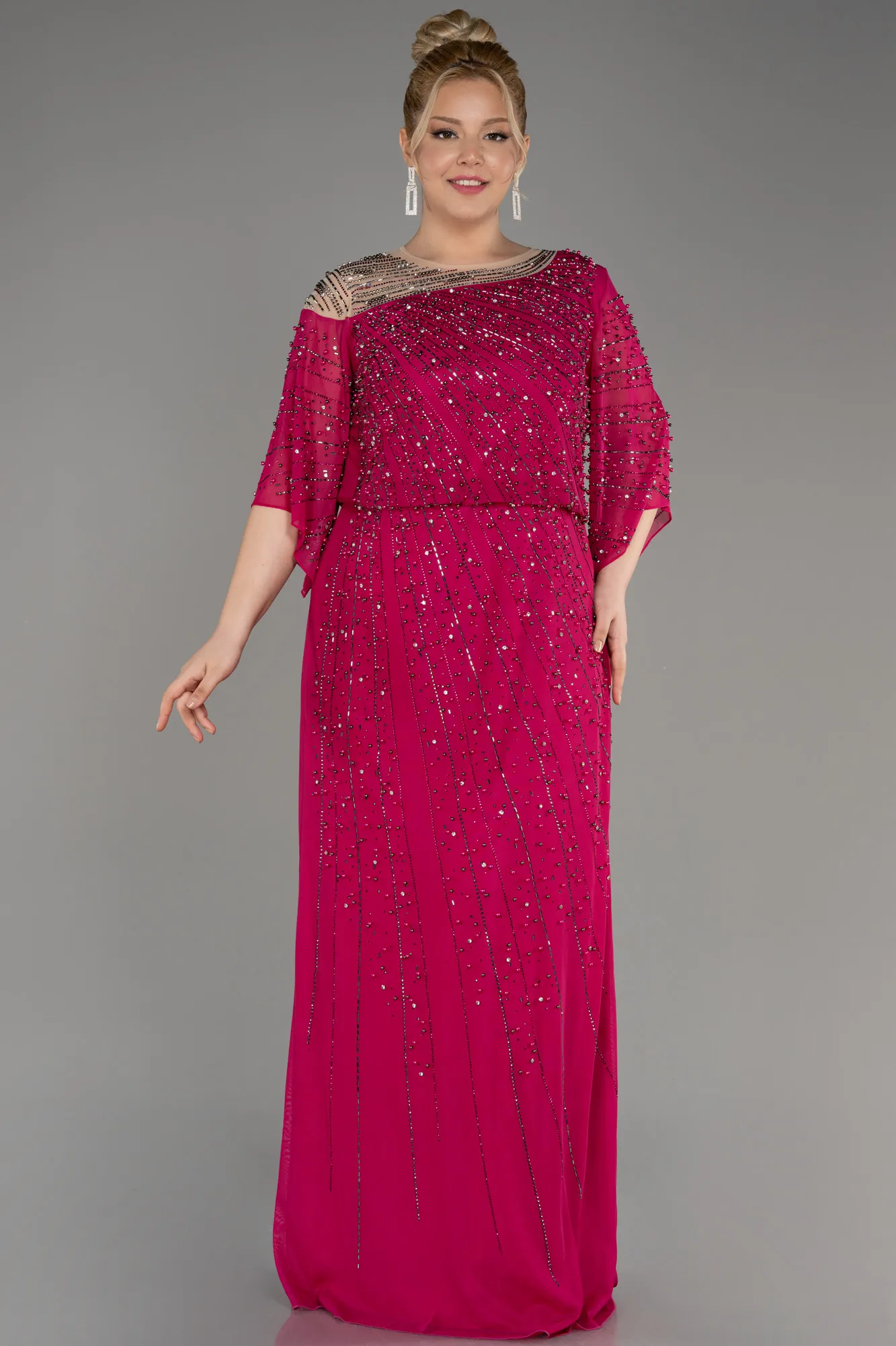 Fuchsia-Long Plus Size Engagement Dress ABU3650