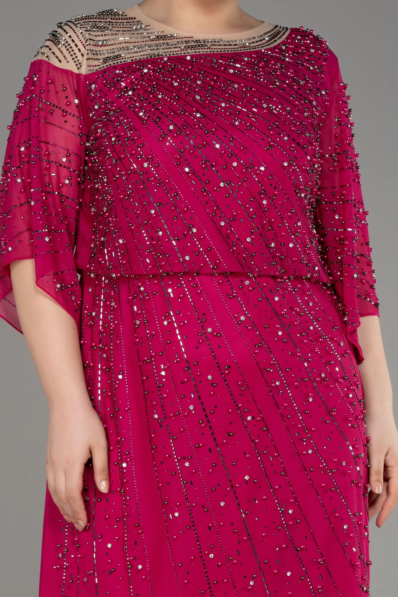 Fuchsia-Long Plus Size Engagement Dress ABU3650