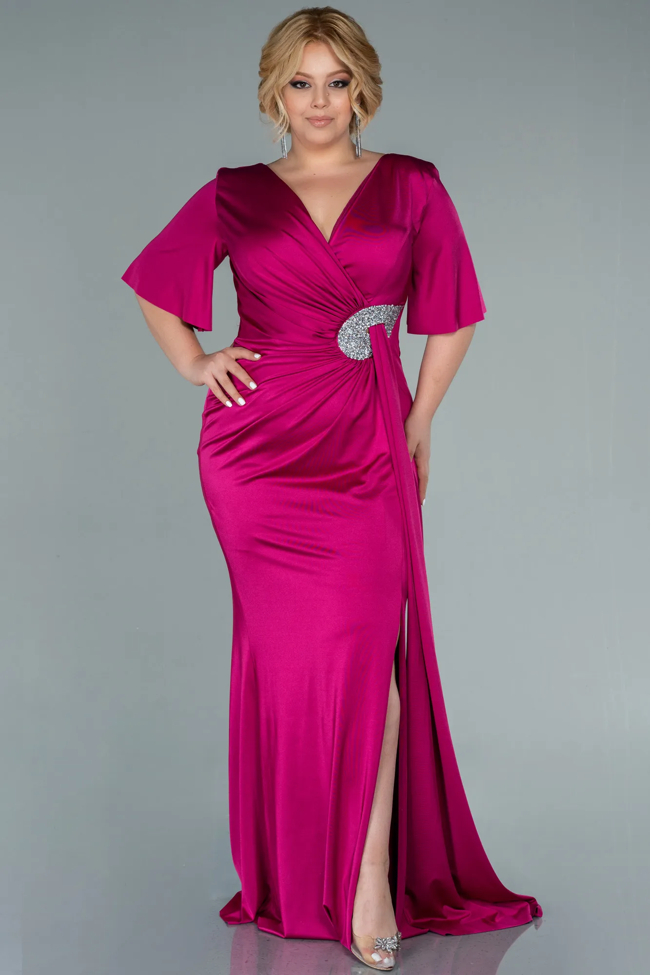 Fuchsia-Long Plus Size Evening Dress ABU2441