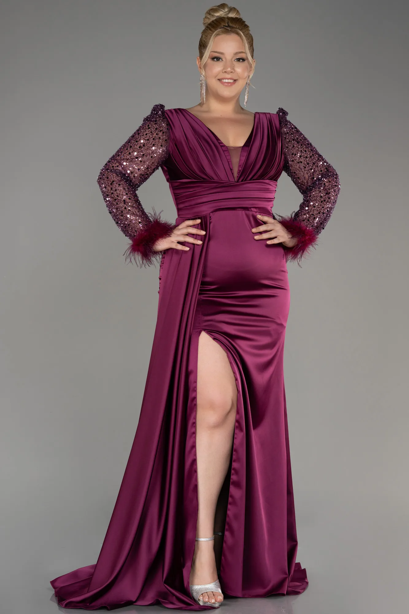 Fuchsia-Long Plus Size Evening Dress ABU3237