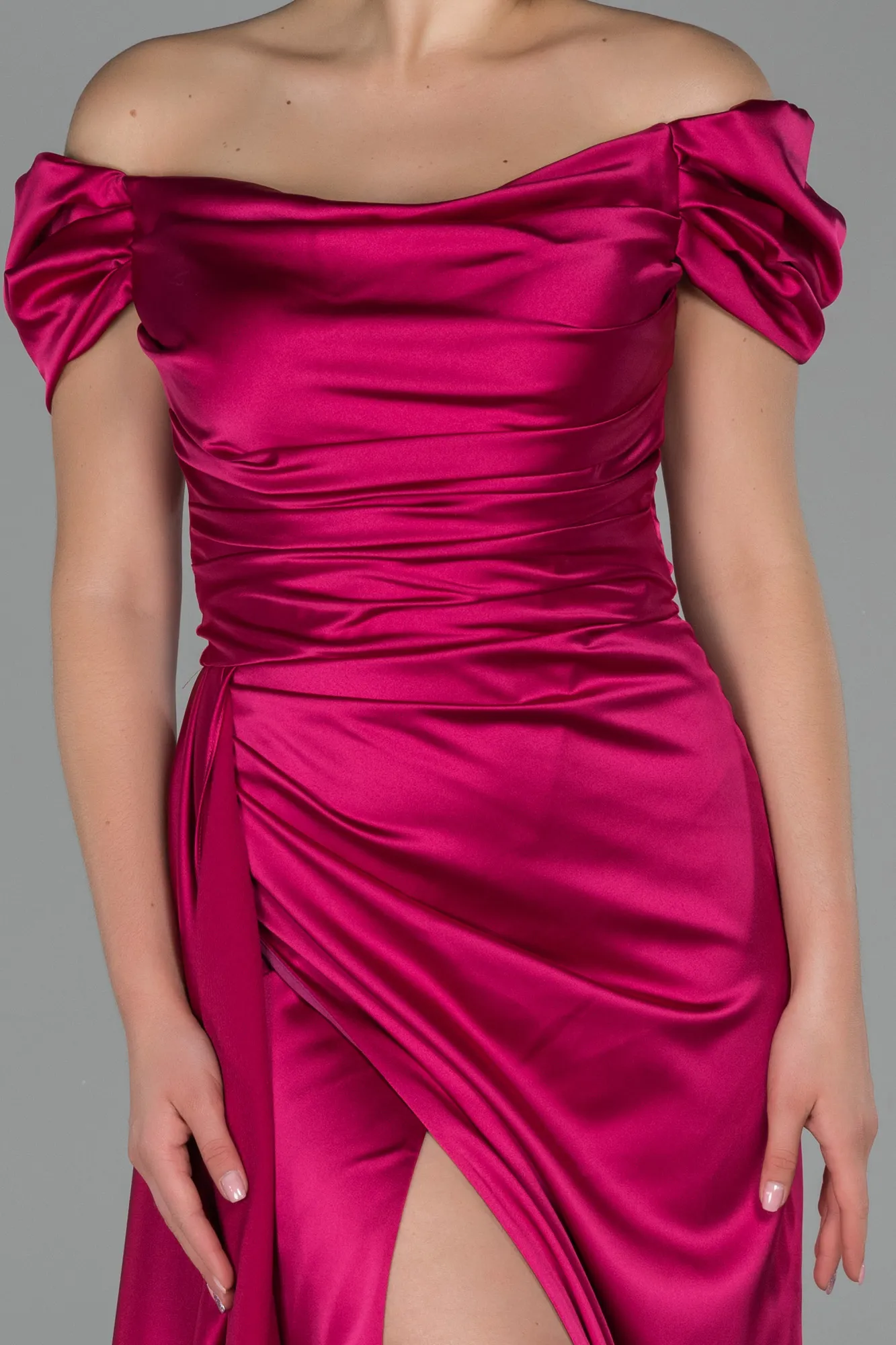 Fuchsia-Long Satin Engagement Dress ABU1606