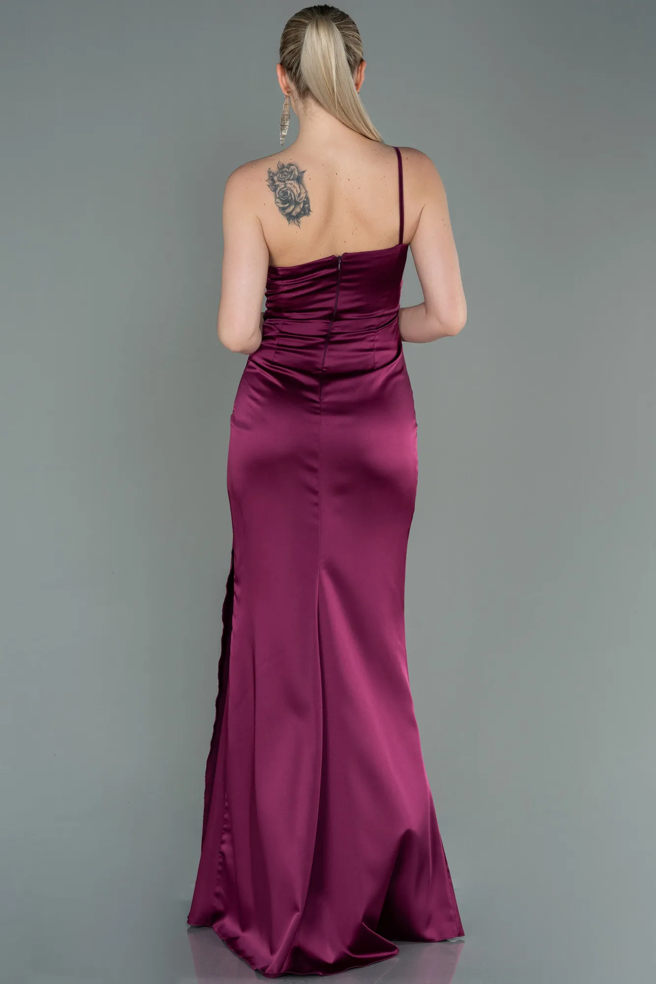 Fuchsia-Long Satin Engagement Dress ABU3088