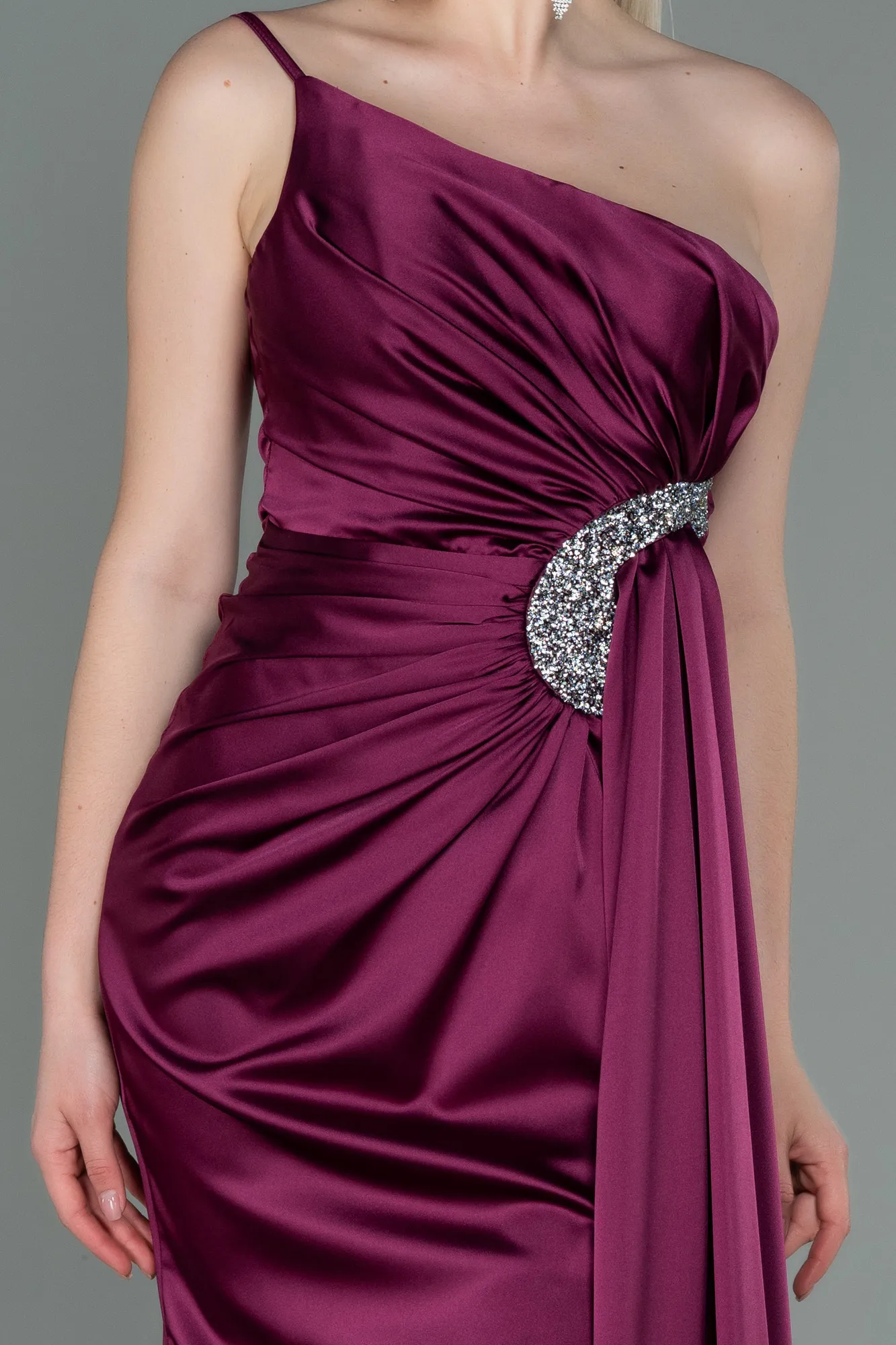 Fuchsia-Long Satin Engagement Dress ABU3088