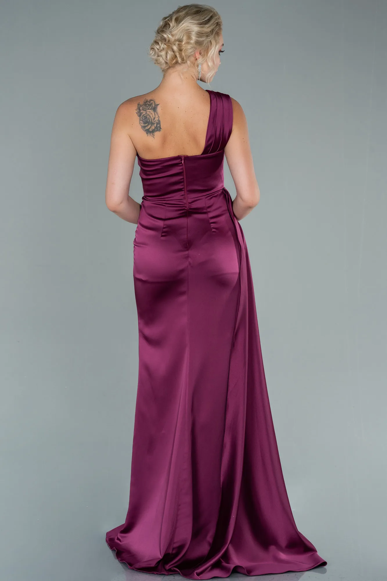 Fuchsia-Long Satin Evening Dress ABU2114