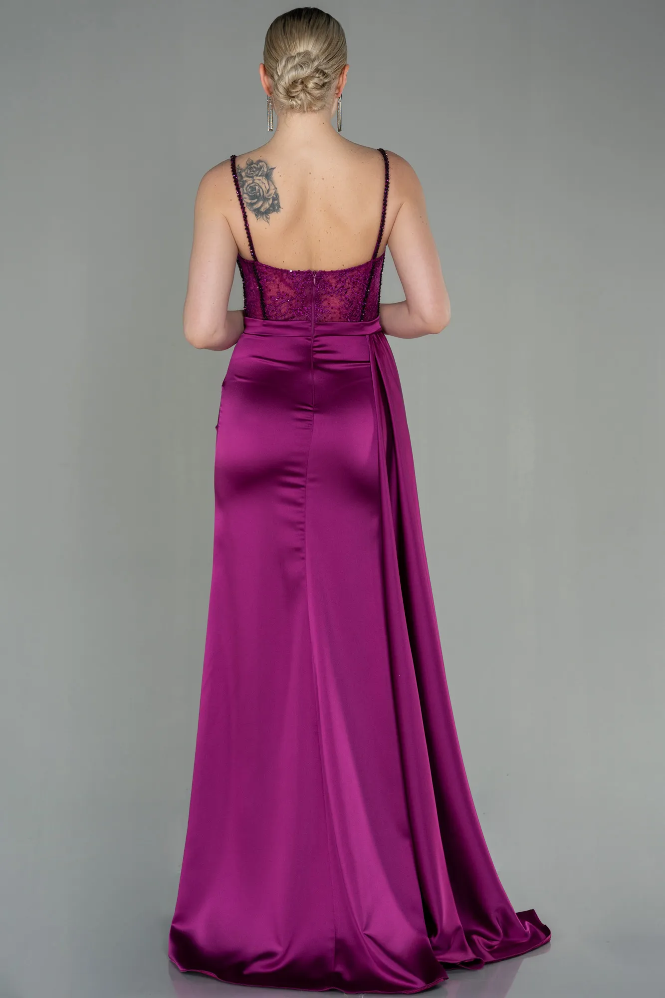 Fuchsia-Long Satin Evening Dress ABU2130