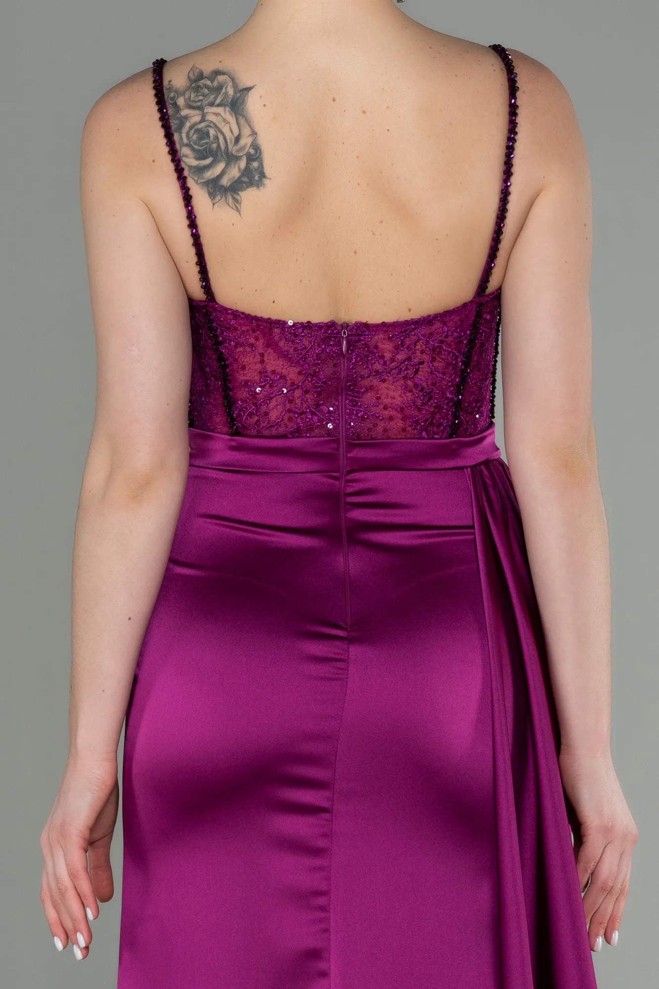 Fuchsia-Long Satin Evening Dress ABU2130