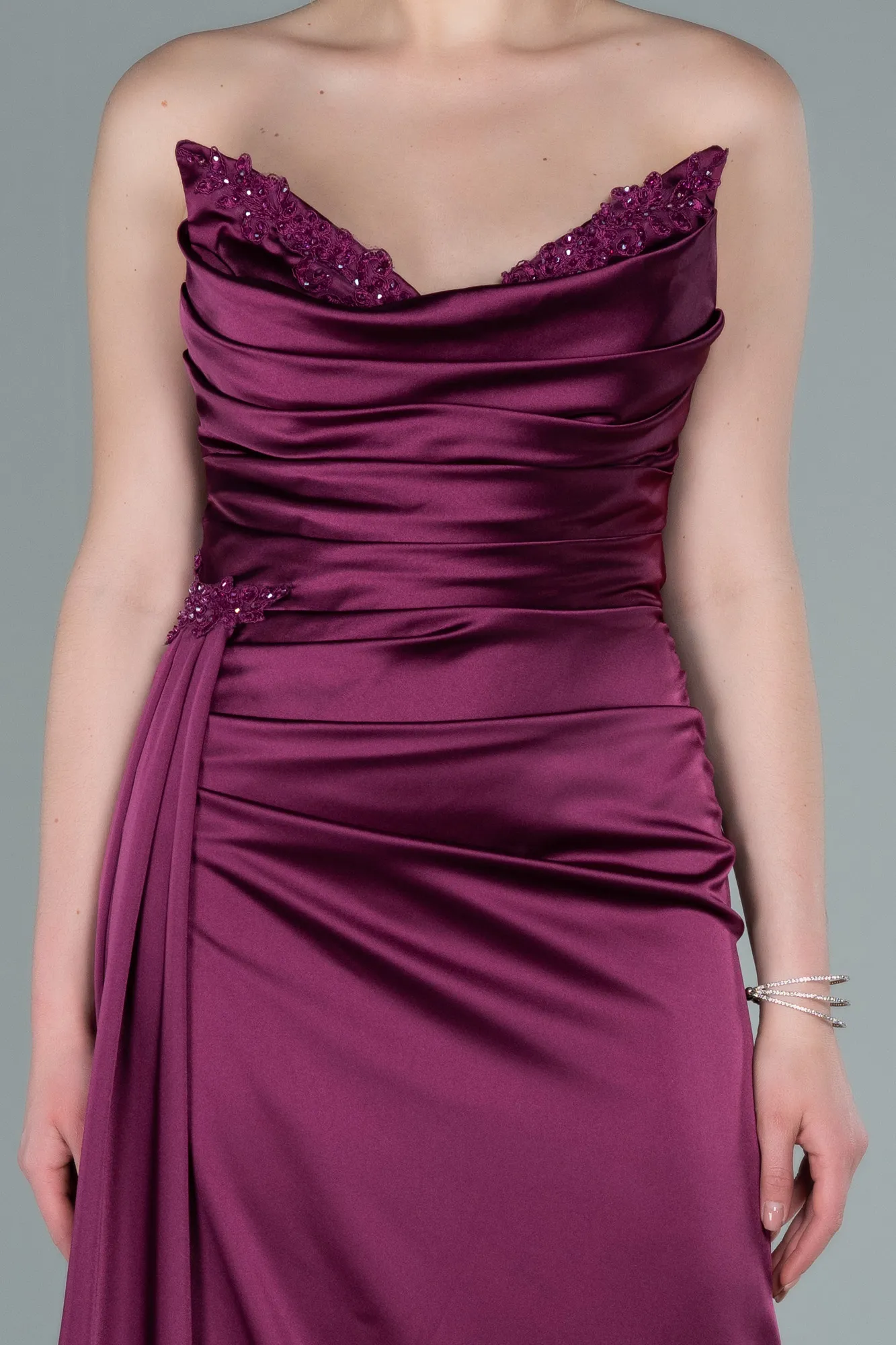 Fuchsia-Long Satin Evening Dress ABU2323