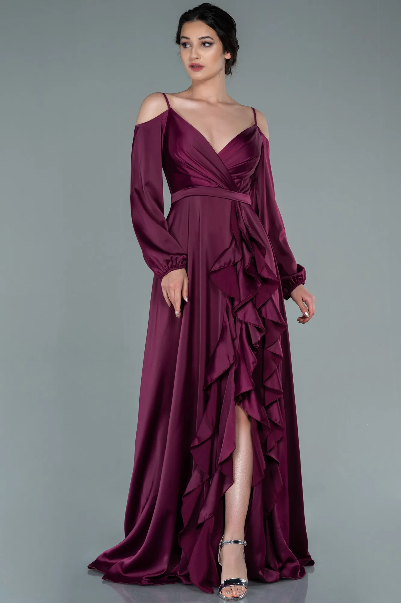 Fuchsia-Long Satin Evening Dress ABU2339