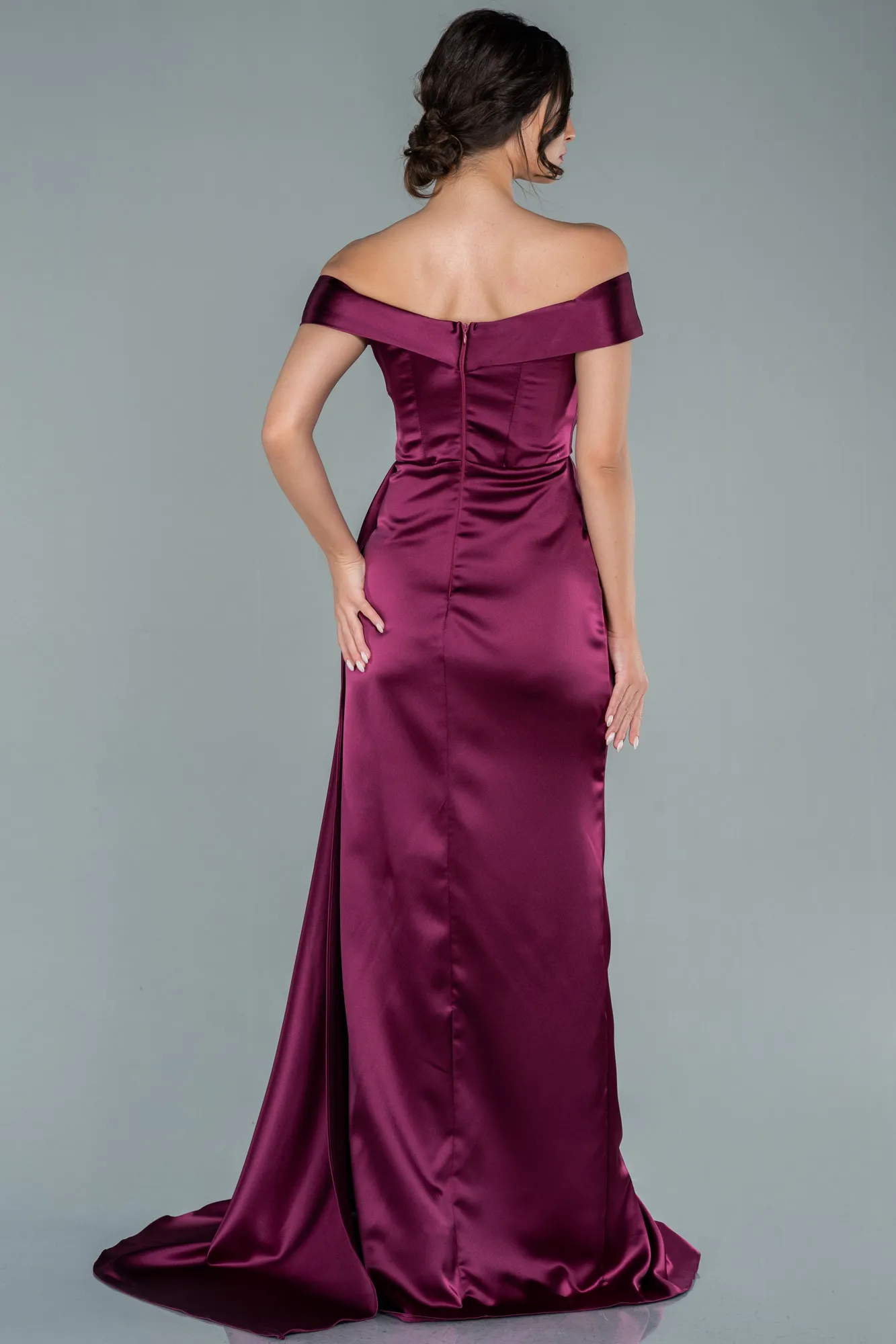 Fuchsia-Long Satin Evening Dress ABU2560