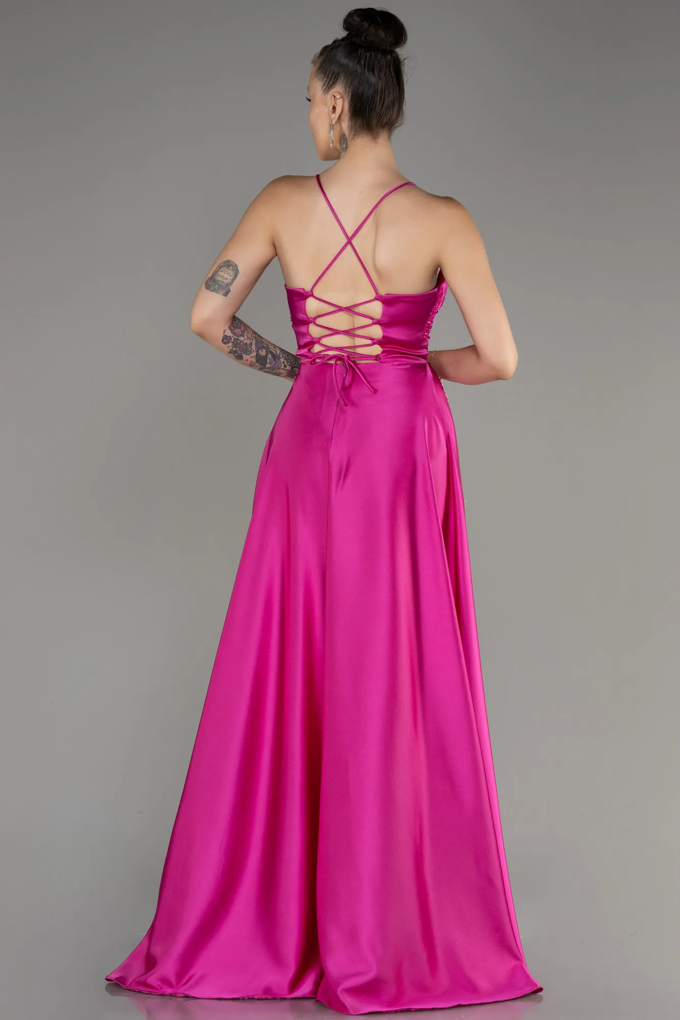 Fuchsia-Long Satin Evening Dress ABU2583