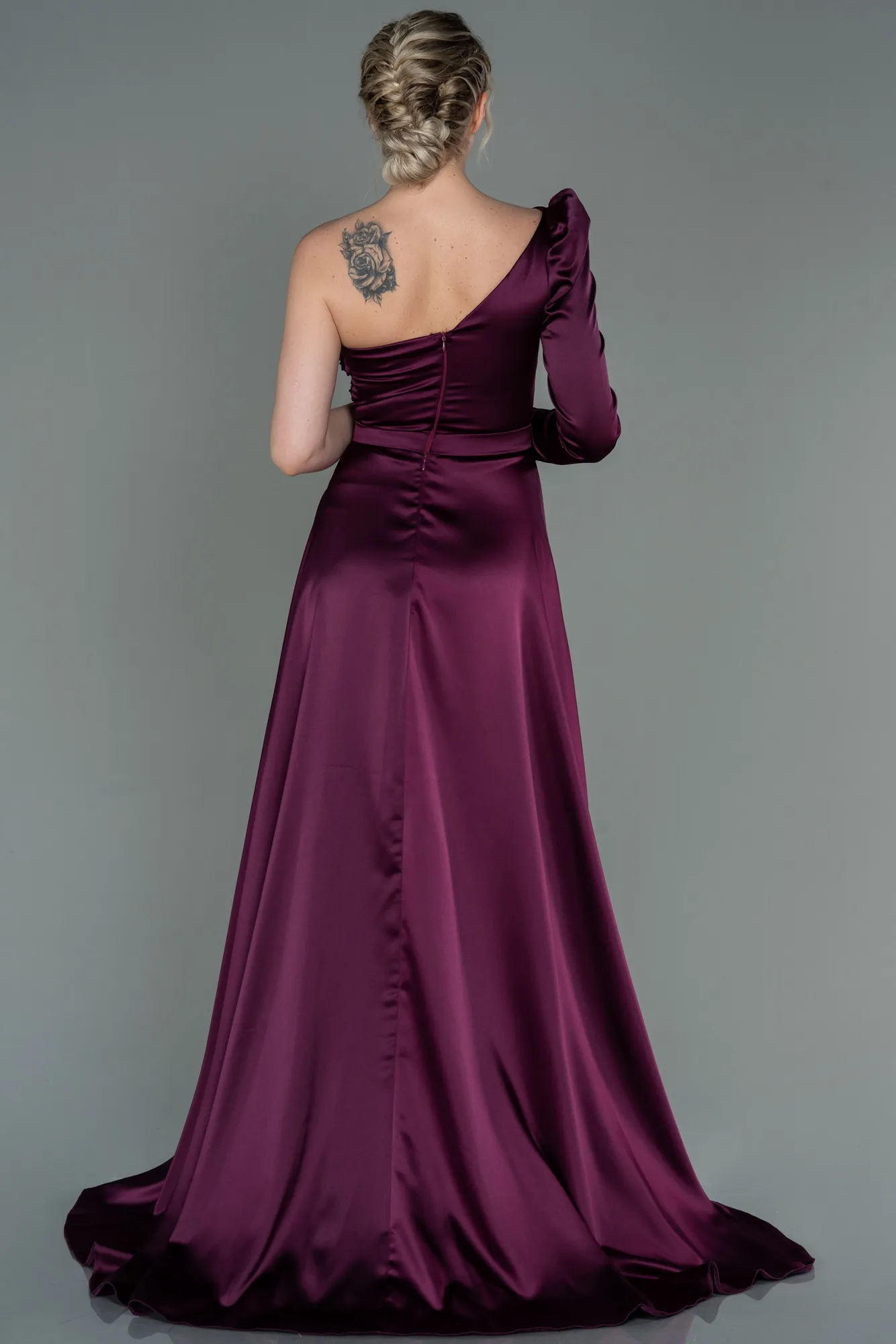 Fuchsia-Long Satin Evening Dress ABU2610