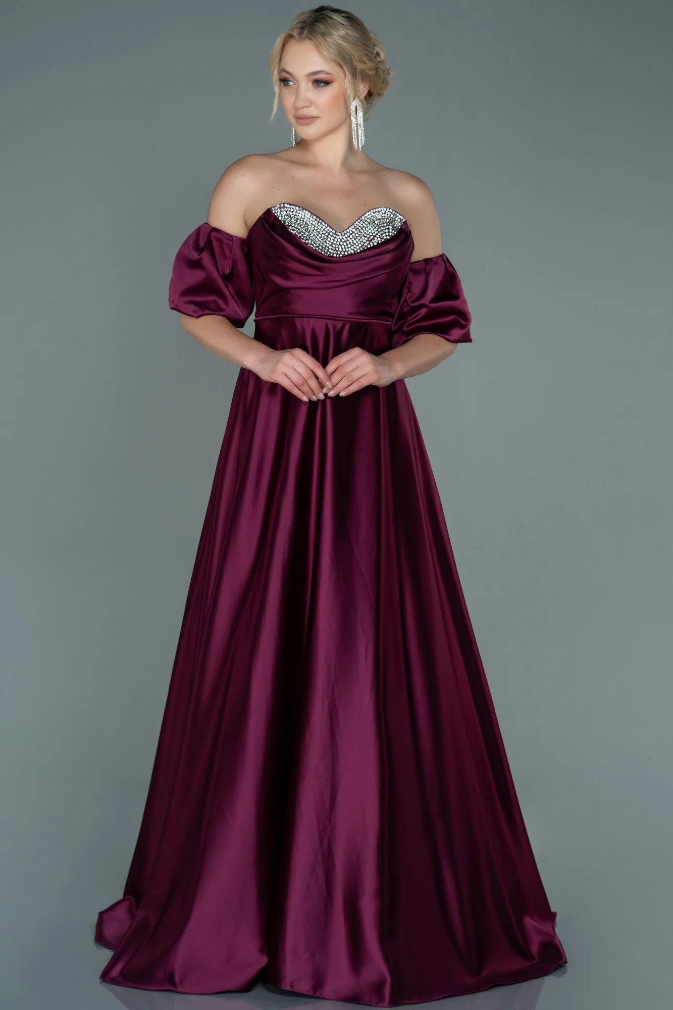 Fuchsia-Long Satin Evening Dress ABU2614