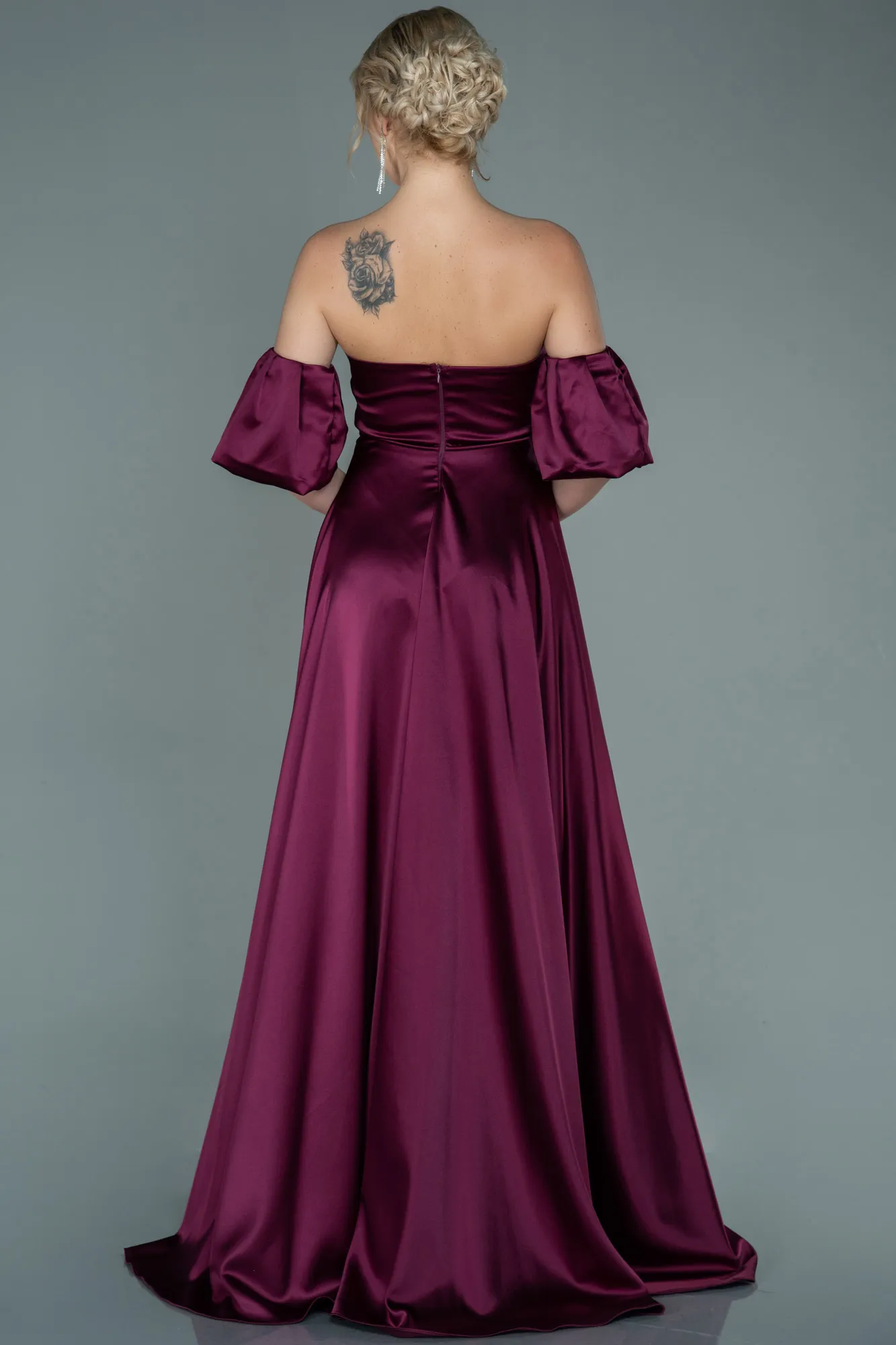 Fuchsia-Long Satin Evening Dress ABU2614