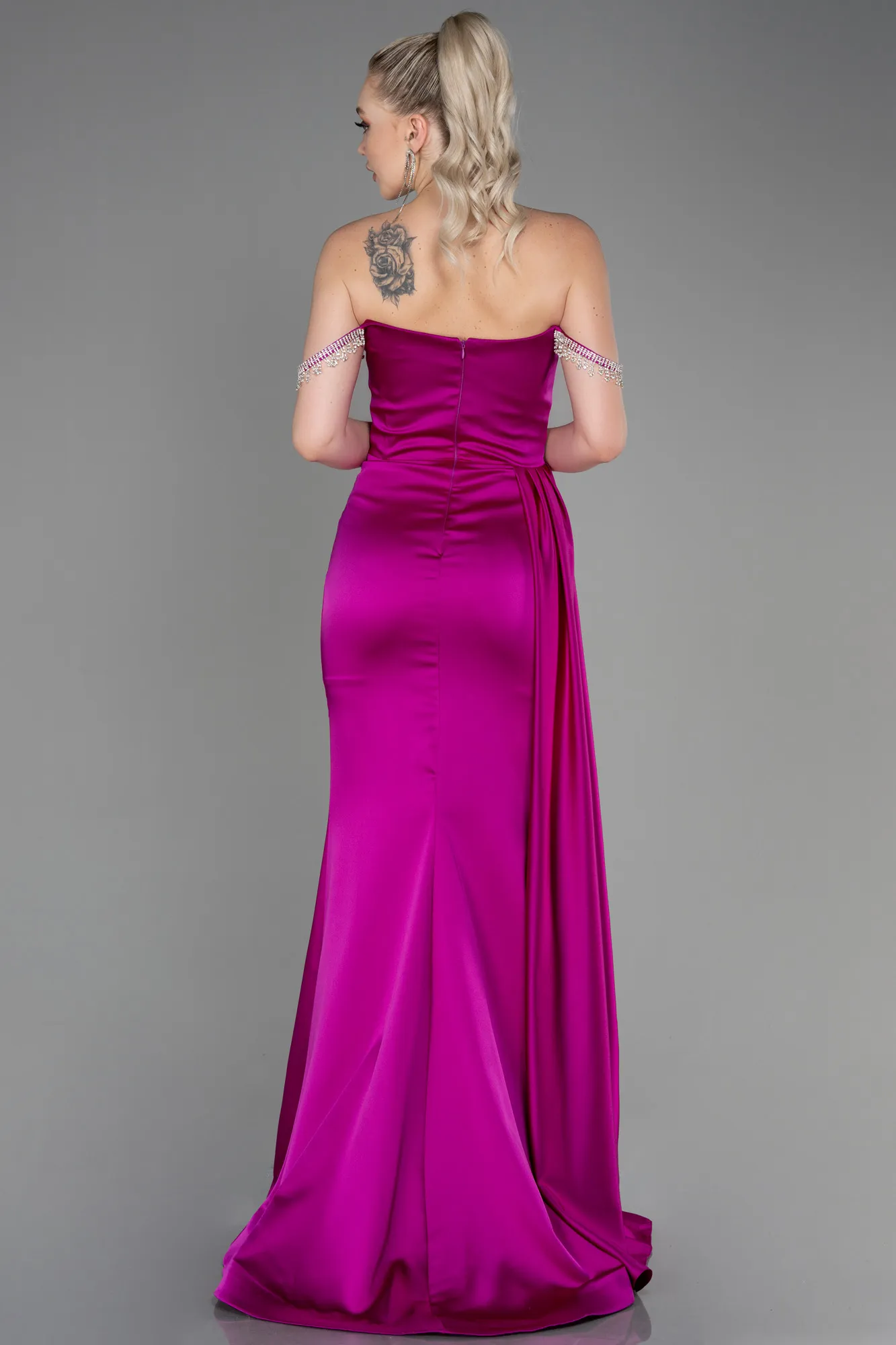 Fuchsia-Long Satin Evening Dress ABU2618