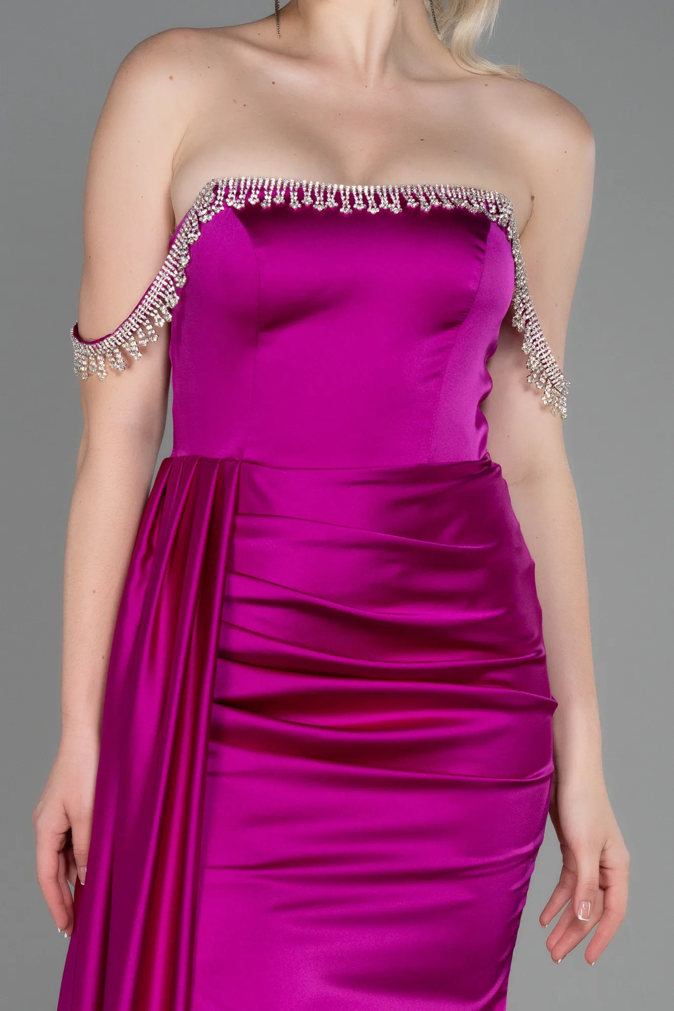 Fuchsia-Long Satin Evening Dress ABU2618