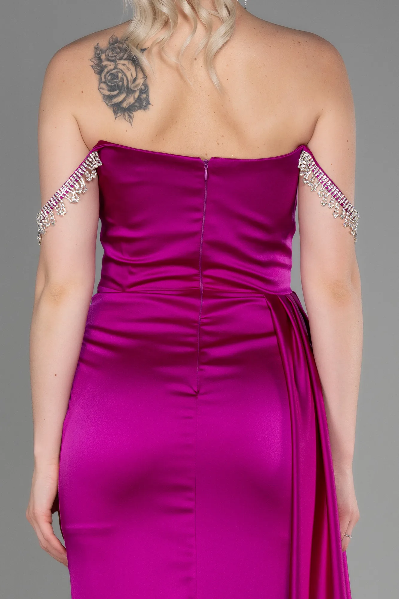 Fuchsia-Long Satin Evening Dress ABU2618