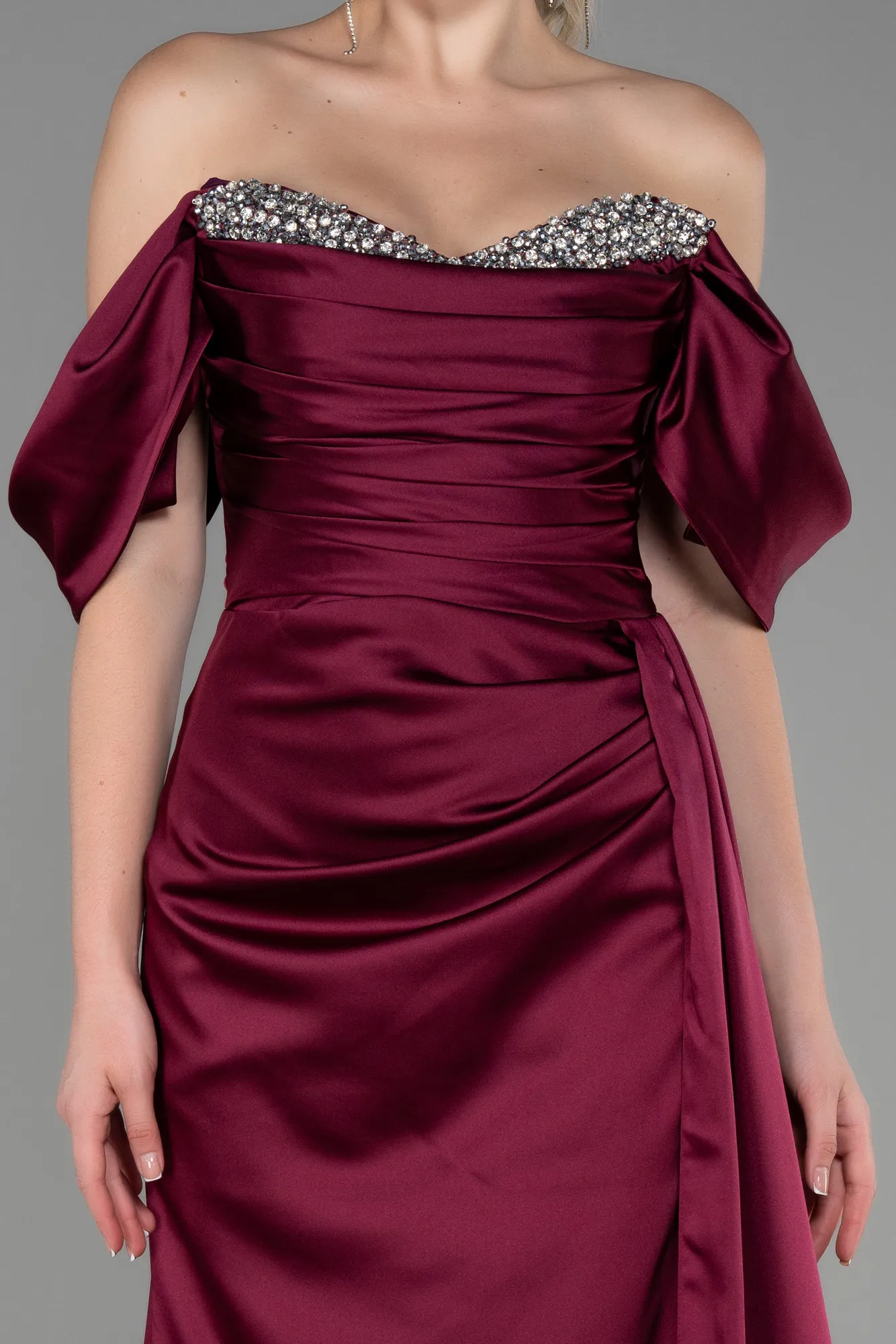 Fuchsia-Long Satin Evening Dress ABU2661