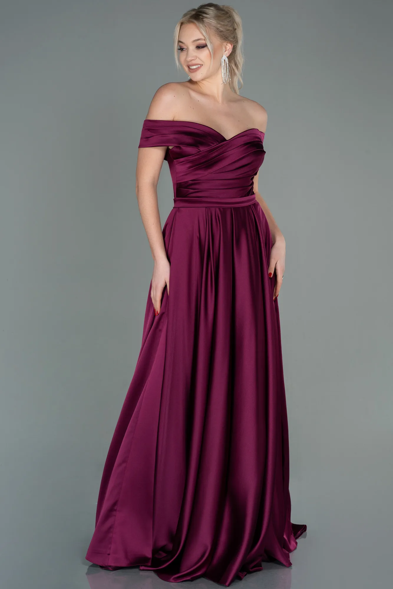 Fuchsia-Long Satin Evening Dress ABU2750