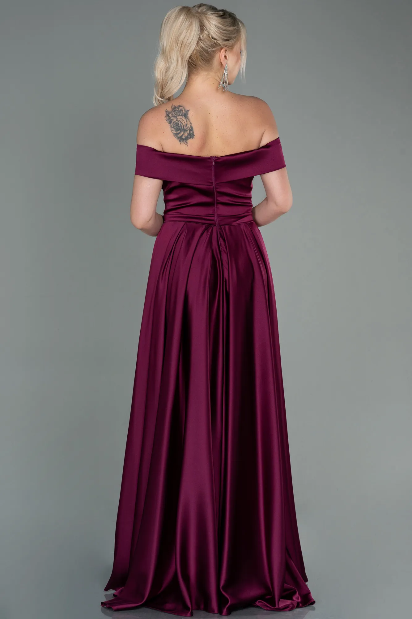 Fuchsia-Long Satin Evening Dress ABU2750