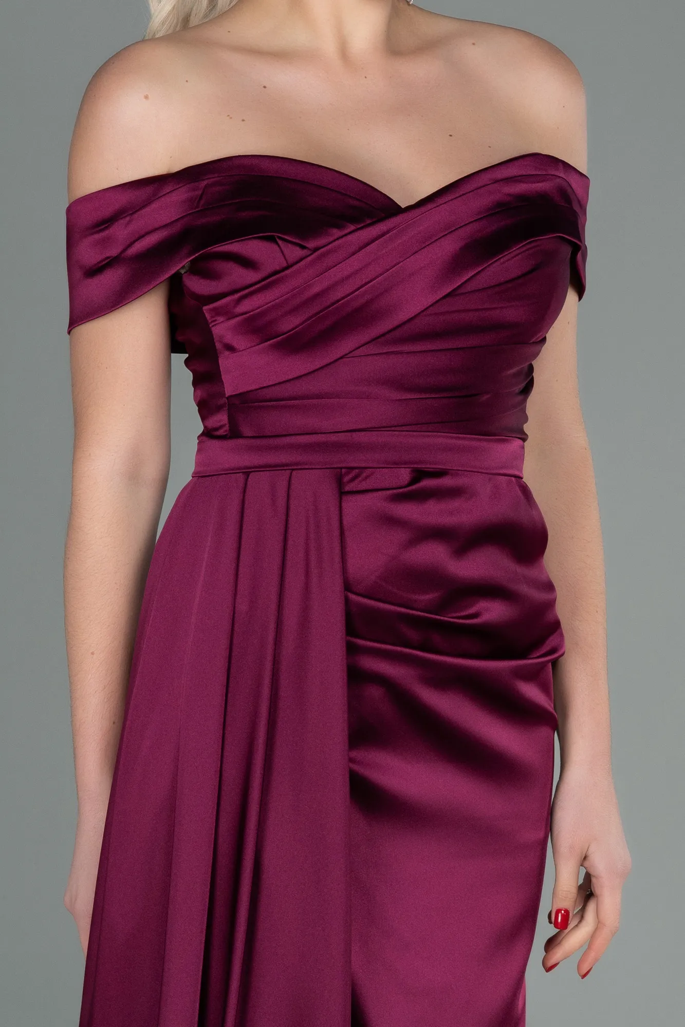 Fuchsia-Long Satin Evening Dress ABU2751