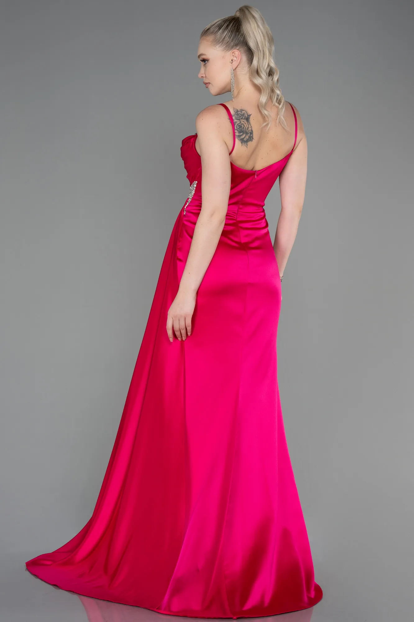 Fuchsia-Long Satin Evening Dress ABU2792