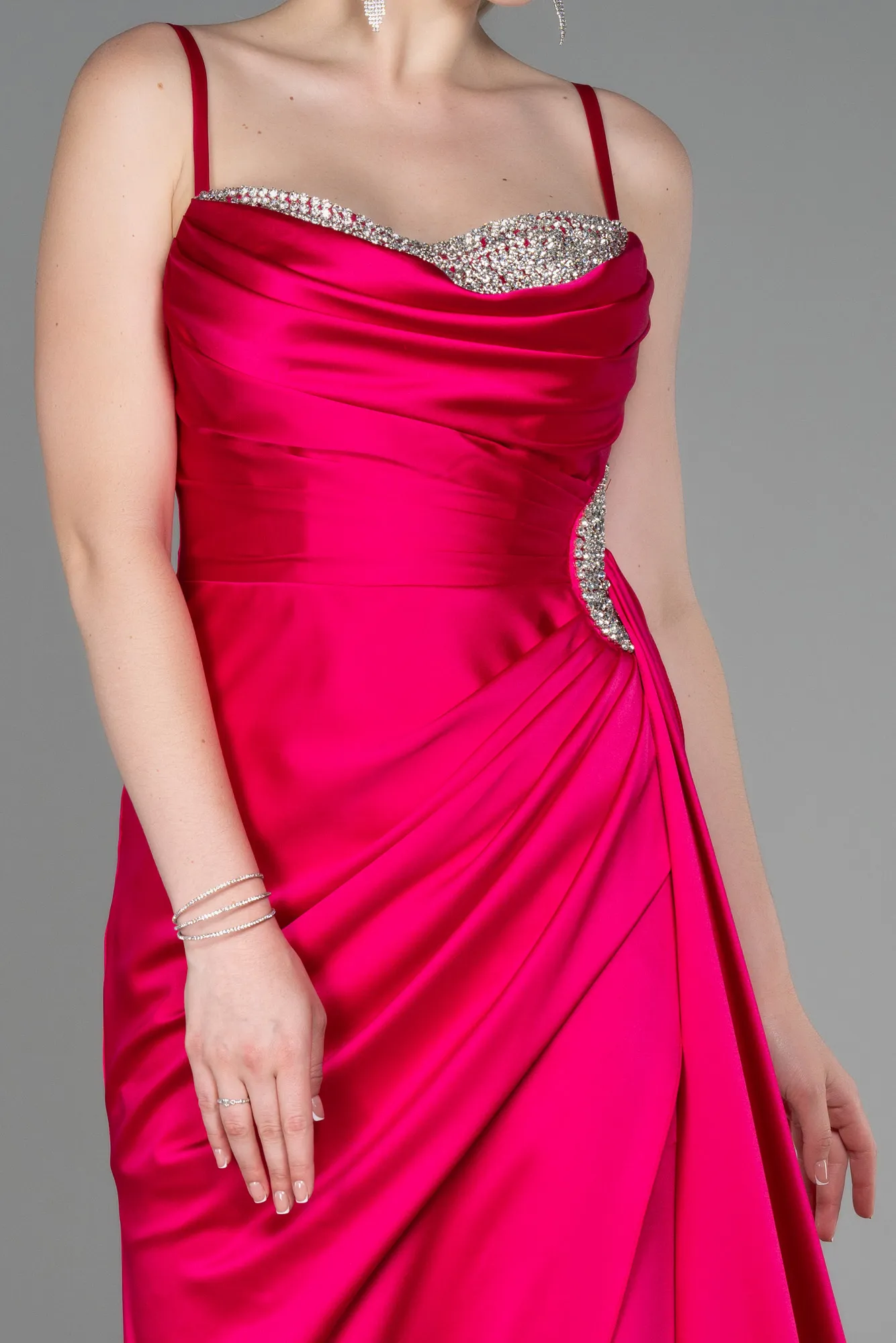 Fuchsia-Long Satin Evening Dress ABU2792