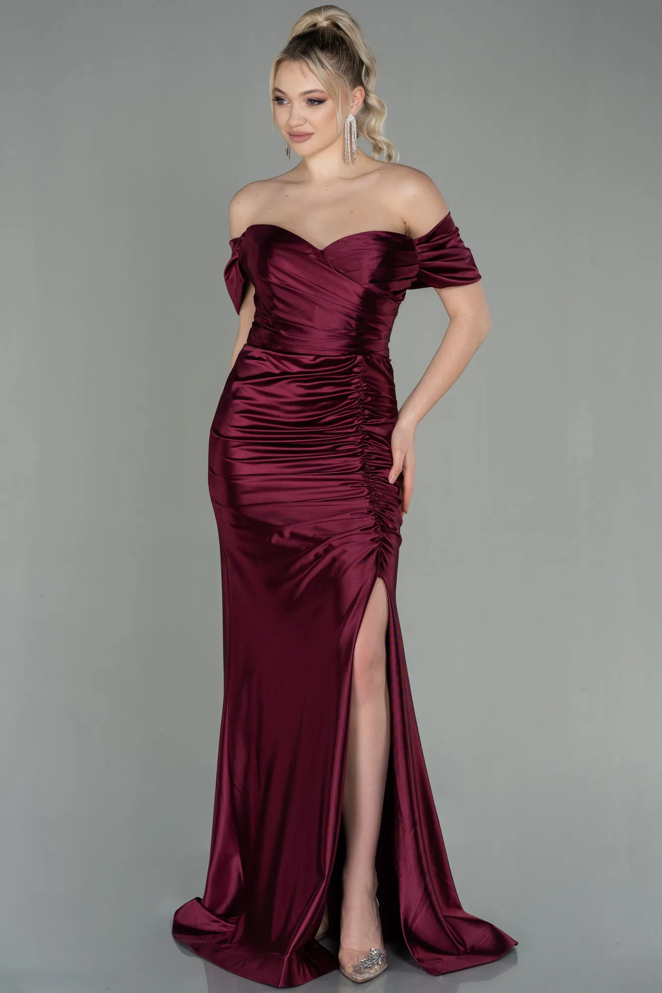 Fuchsia-Long Satin Evening Dress ABU2814