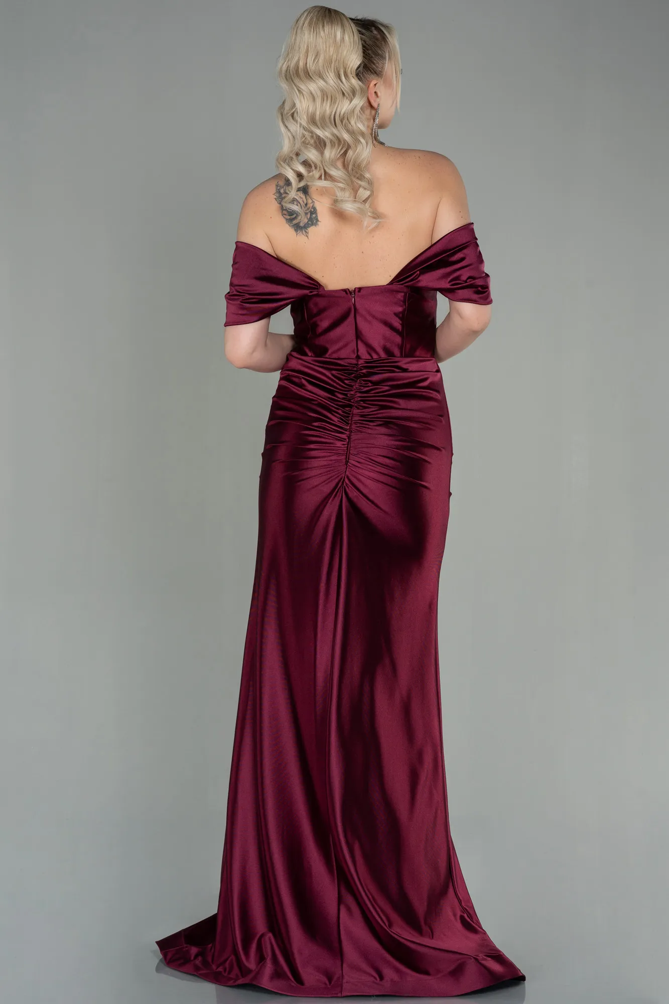 Fuchsia-Long Satin Evening Dress ABU2814