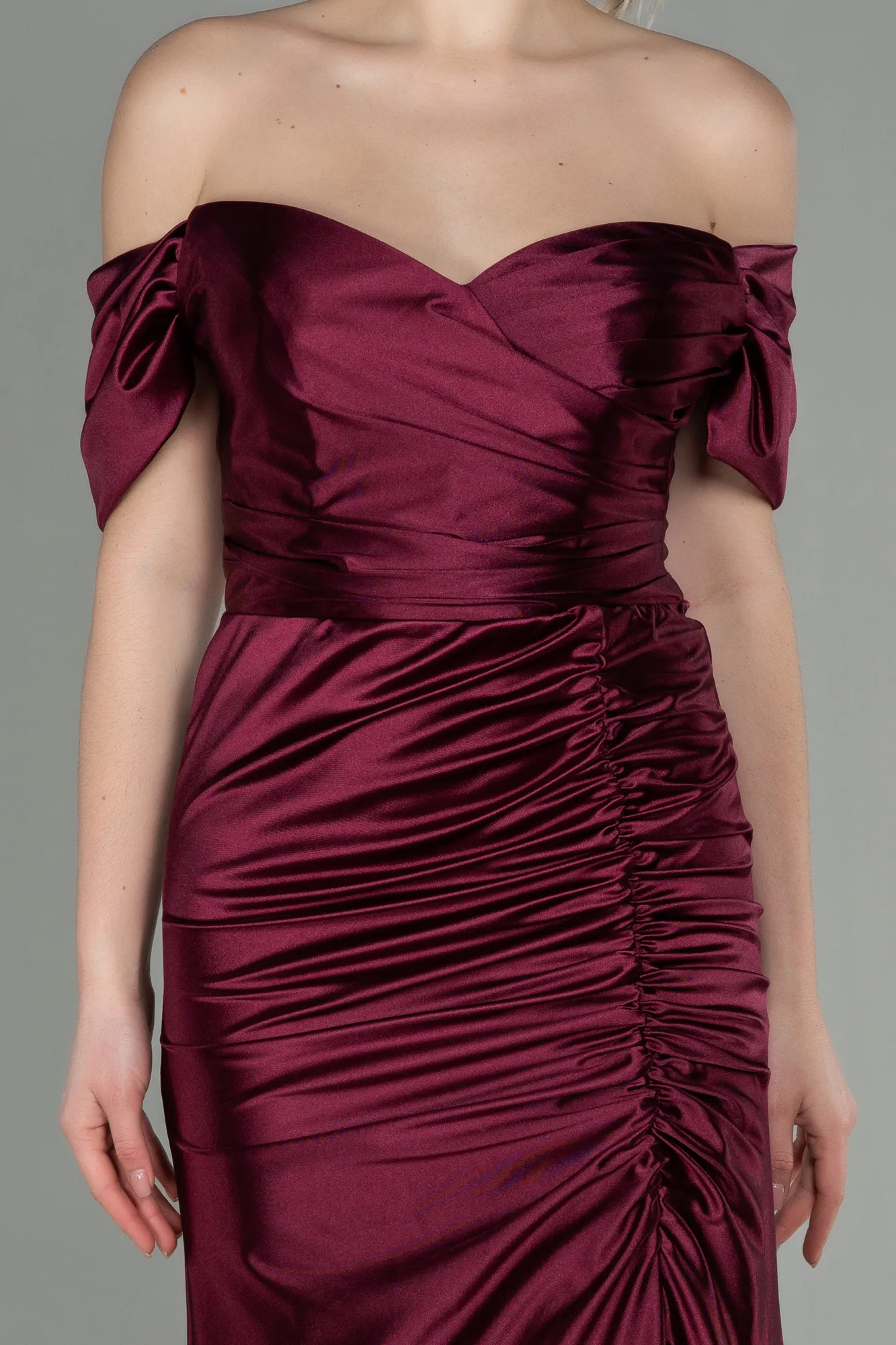 Fuchsia-Long Satin Evening Dress ABU2814