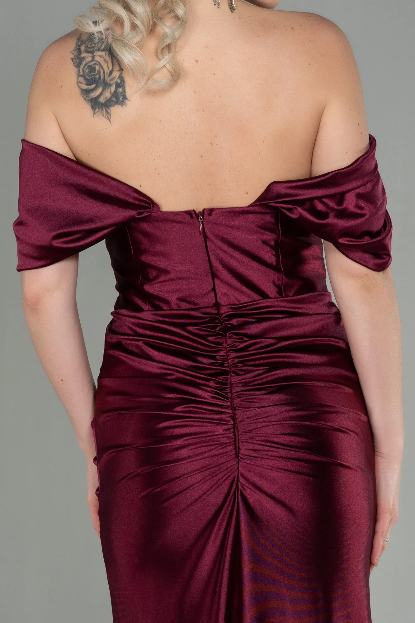 Fuchsia-Long Satin Evening Dress ABU2814