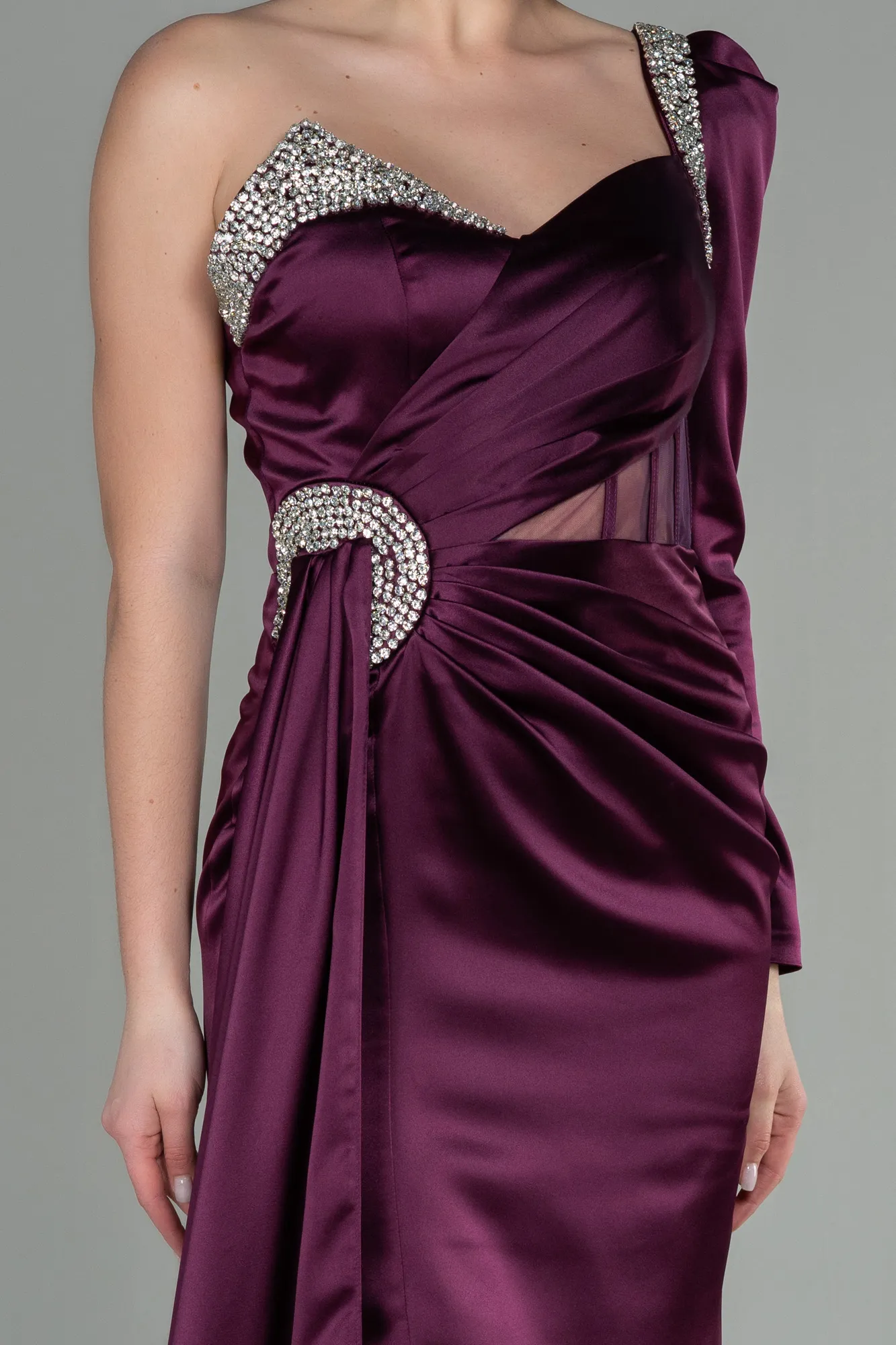 Fuchsia-Long Satin Evening Dress ABU2831