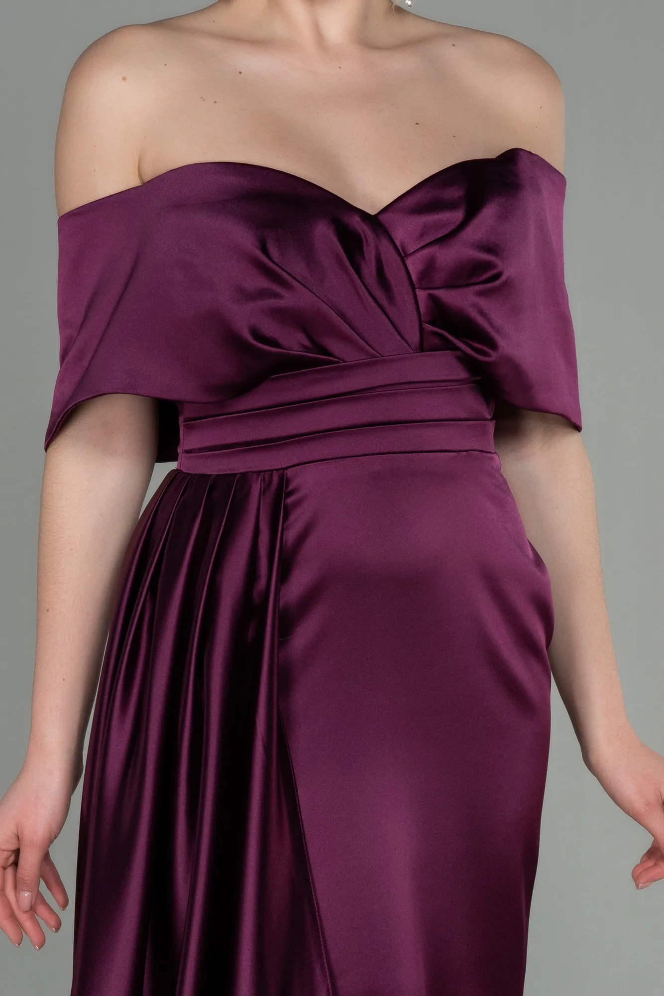 Fuchsia-Long Satin Evening Dress ABU2893