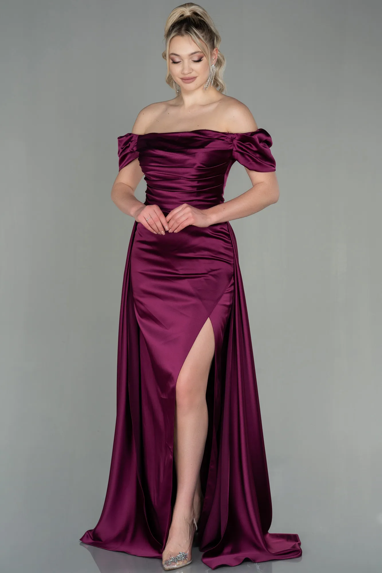 Fuchsia-Long Satin Evening Dress ABU2903