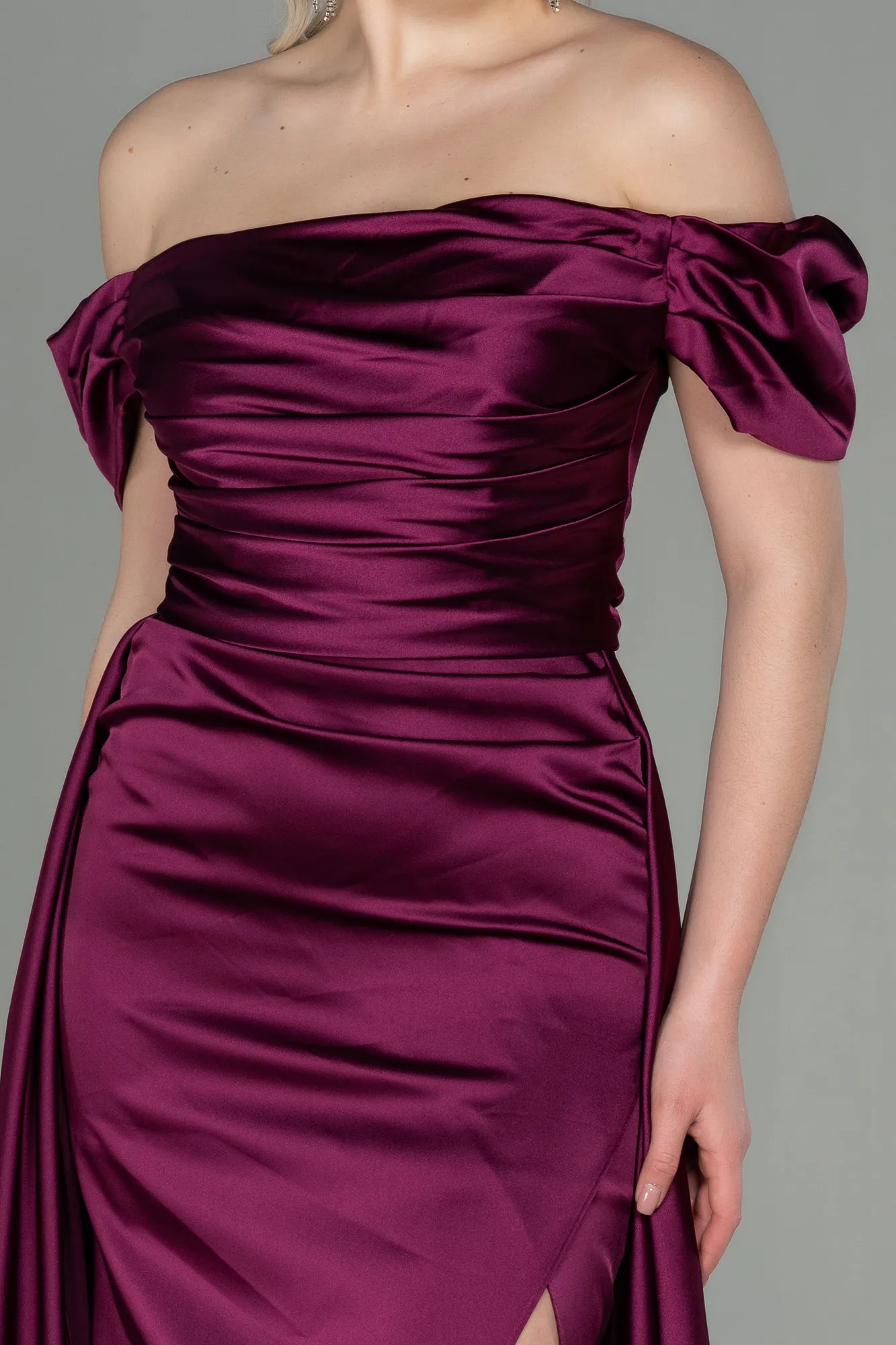 Fuchsia-Long Satin Evening Dress ABU2903