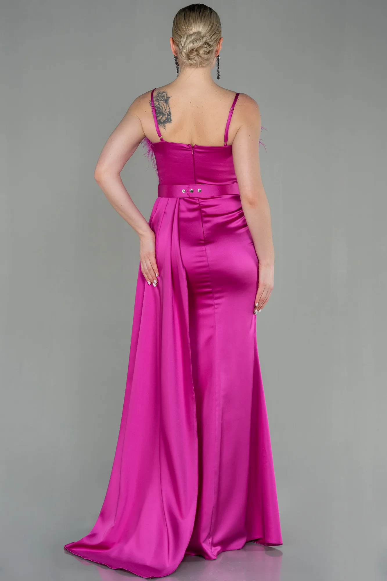 Fuchsia-Long Satin Evening Dress ABU2939