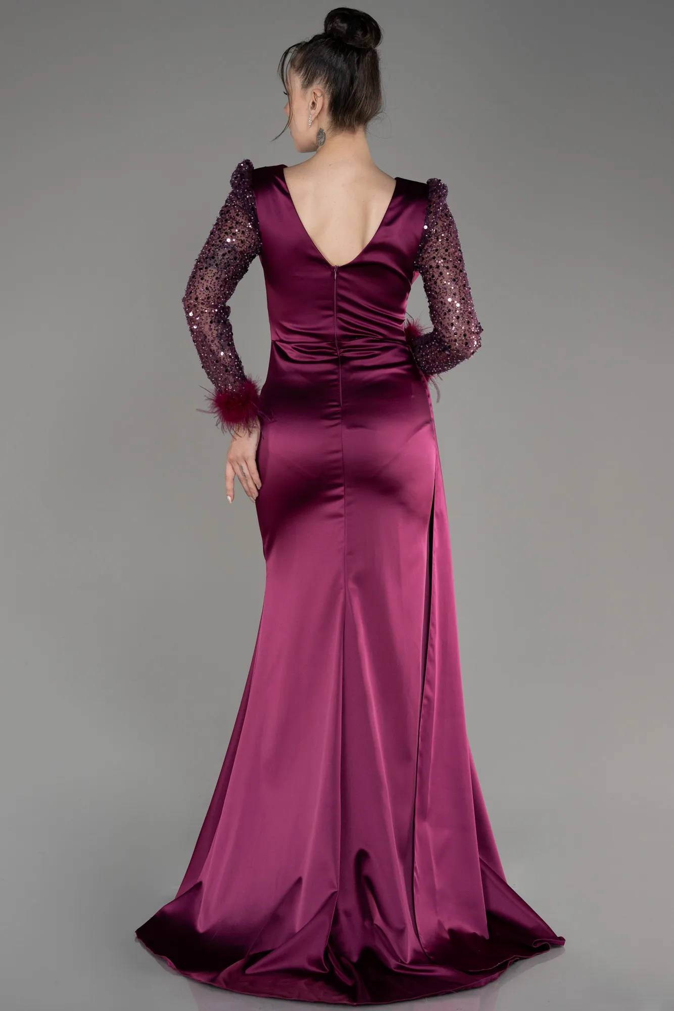 Fuchsia-Long Satin Evening Dress ABU3080