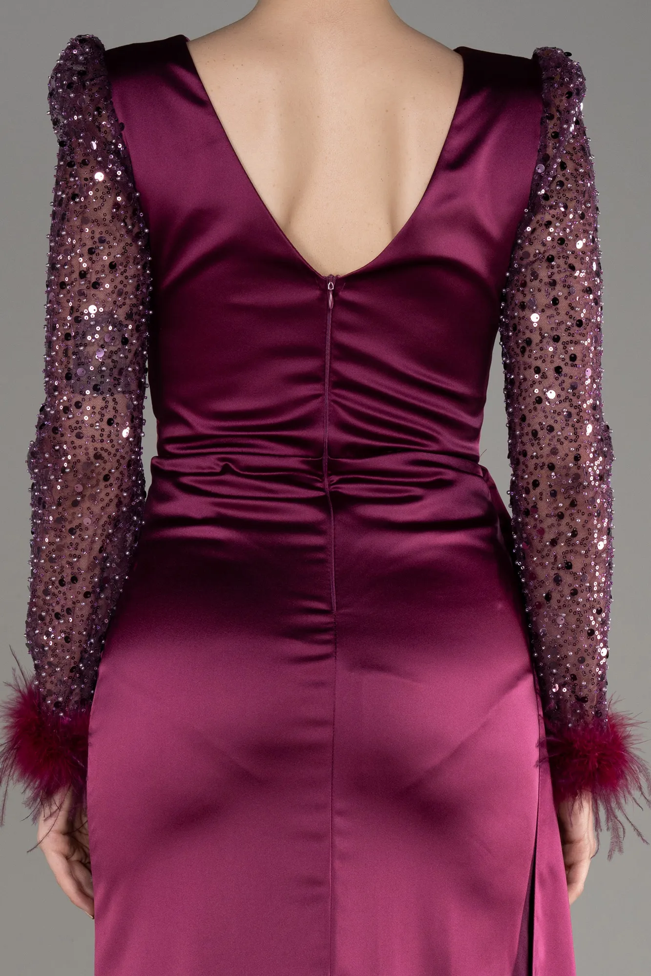 Fuchsia-Long Satin Evening Dress ABU3080