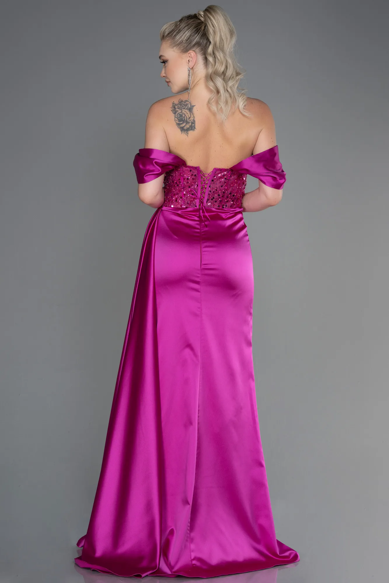 Fuchsia-Long Satin Evening Dress ABU3100