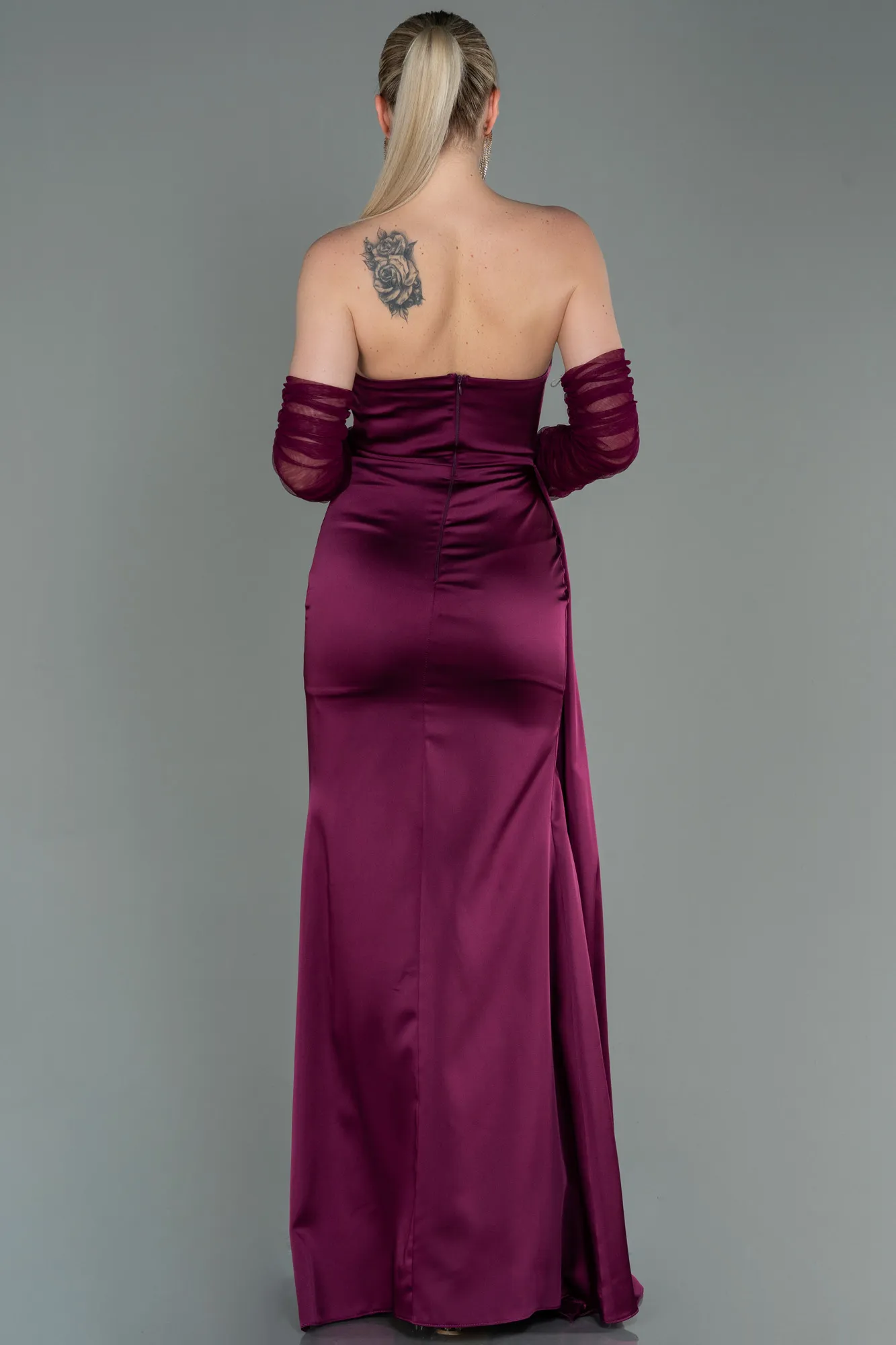 Fuchsia-Long Satin Evening Dress ABU3175