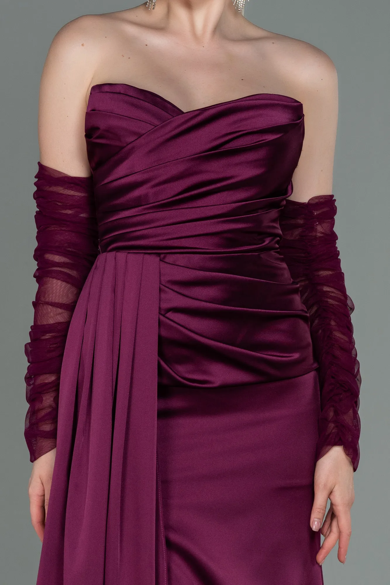 Fuchsia-Long Satin Evening Dress ABU3175