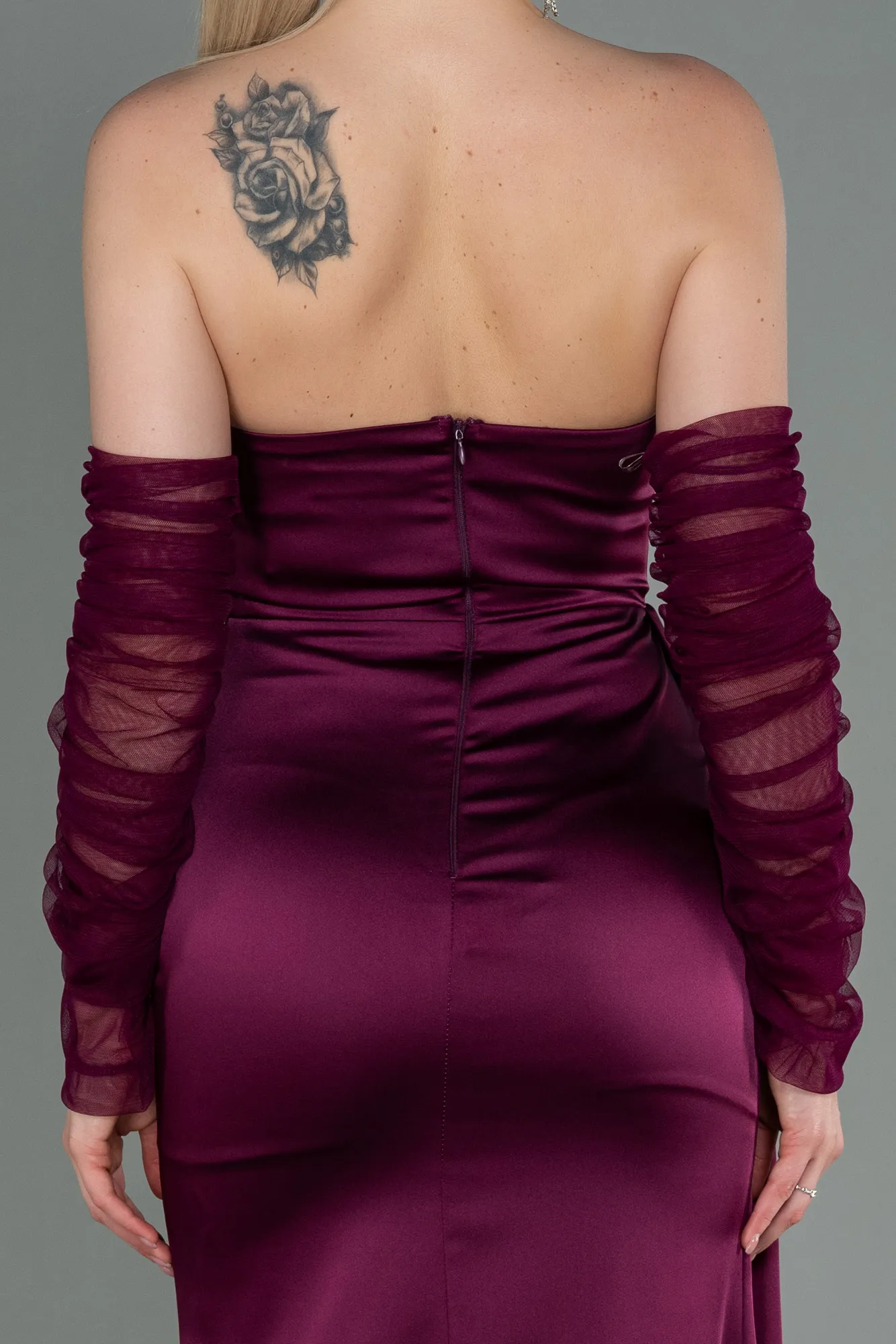 Fuchsia-Long Satin Evening Dress ABU3175