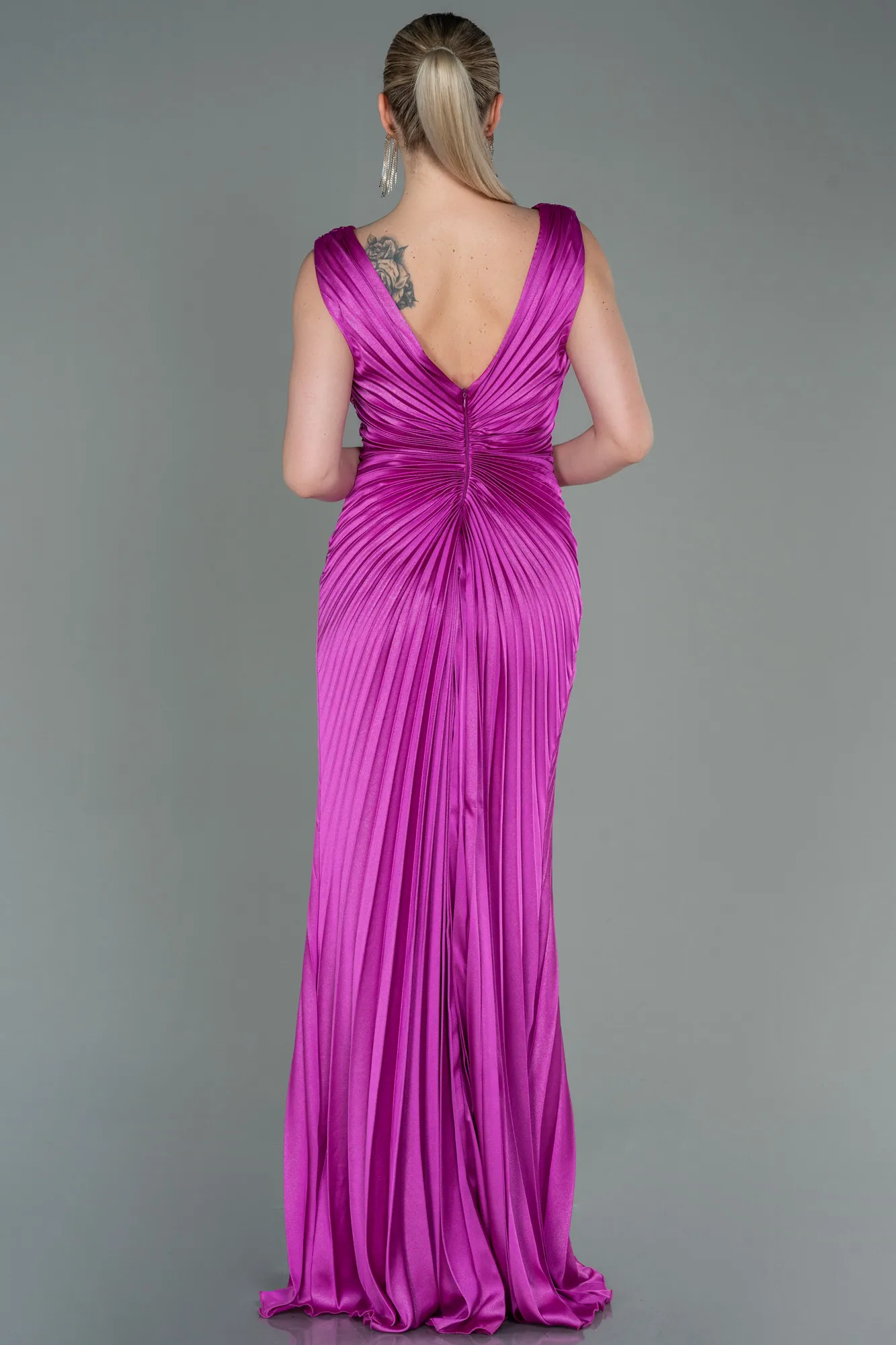 Fuchsia-Long Satin Evening Dress ABU3183