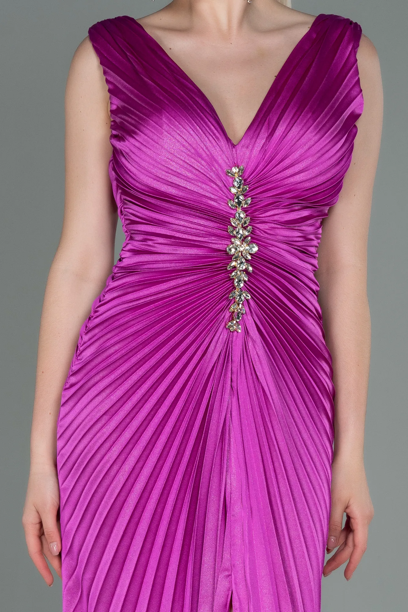 Fuchsia-Long Satin Evening Dress ABU3183