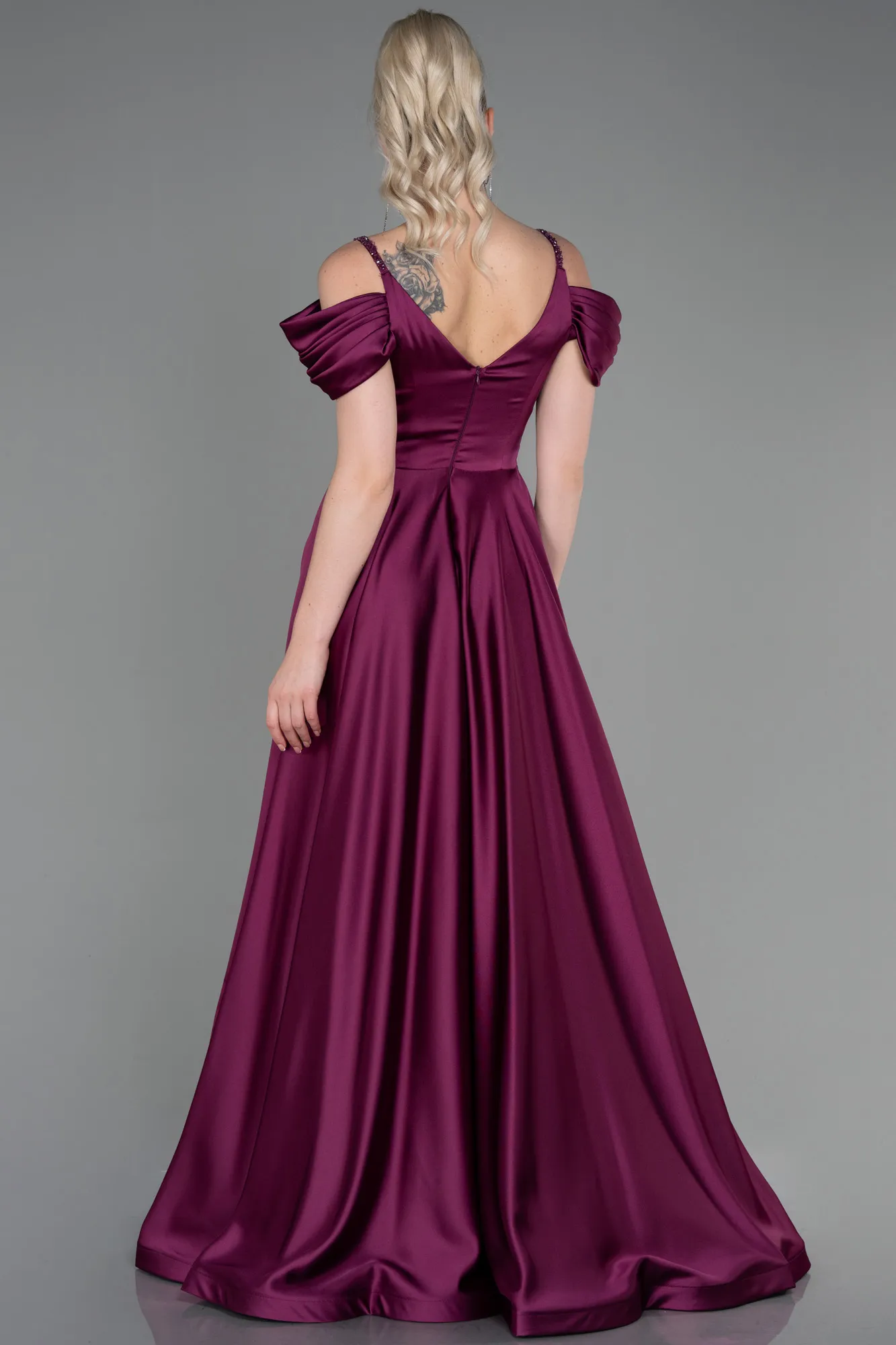 Fuchsia-Long Satin Evening Dress ABU3226