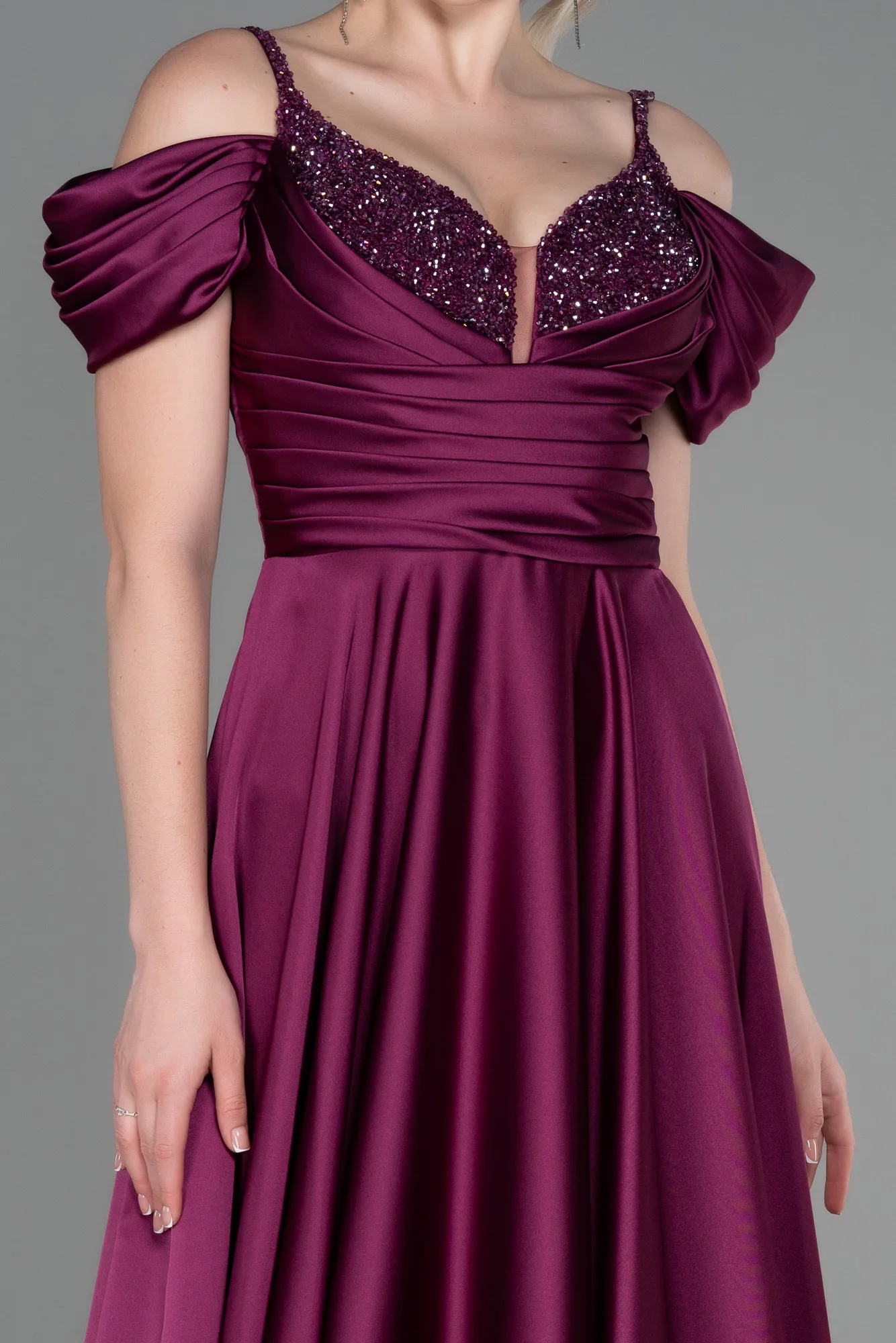 Fuchsia-Long Satin Evening Dress ABU3226