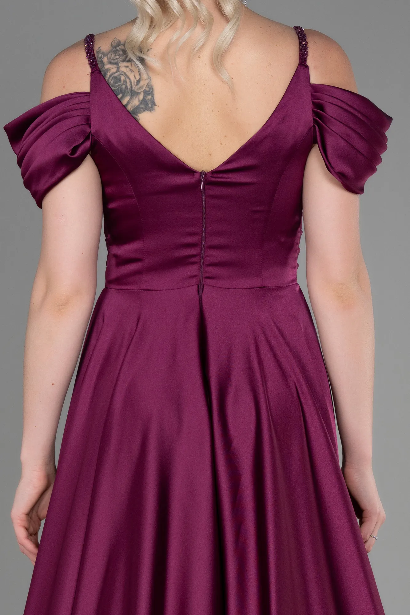 Fuchsia-Long Satin Evening Dress ABU3226