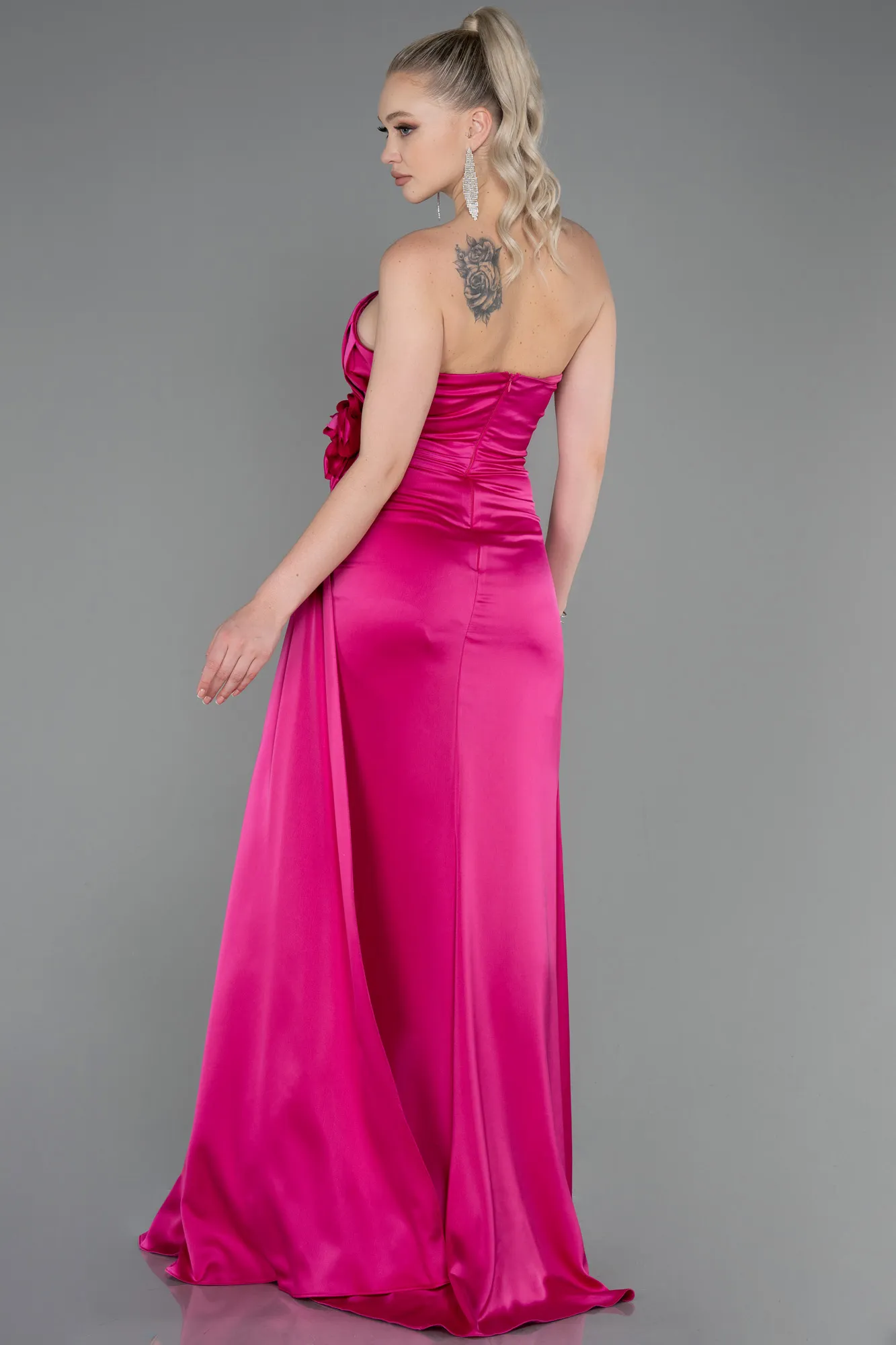 Fuchsia-Long Satin Evening Dress ABU3234