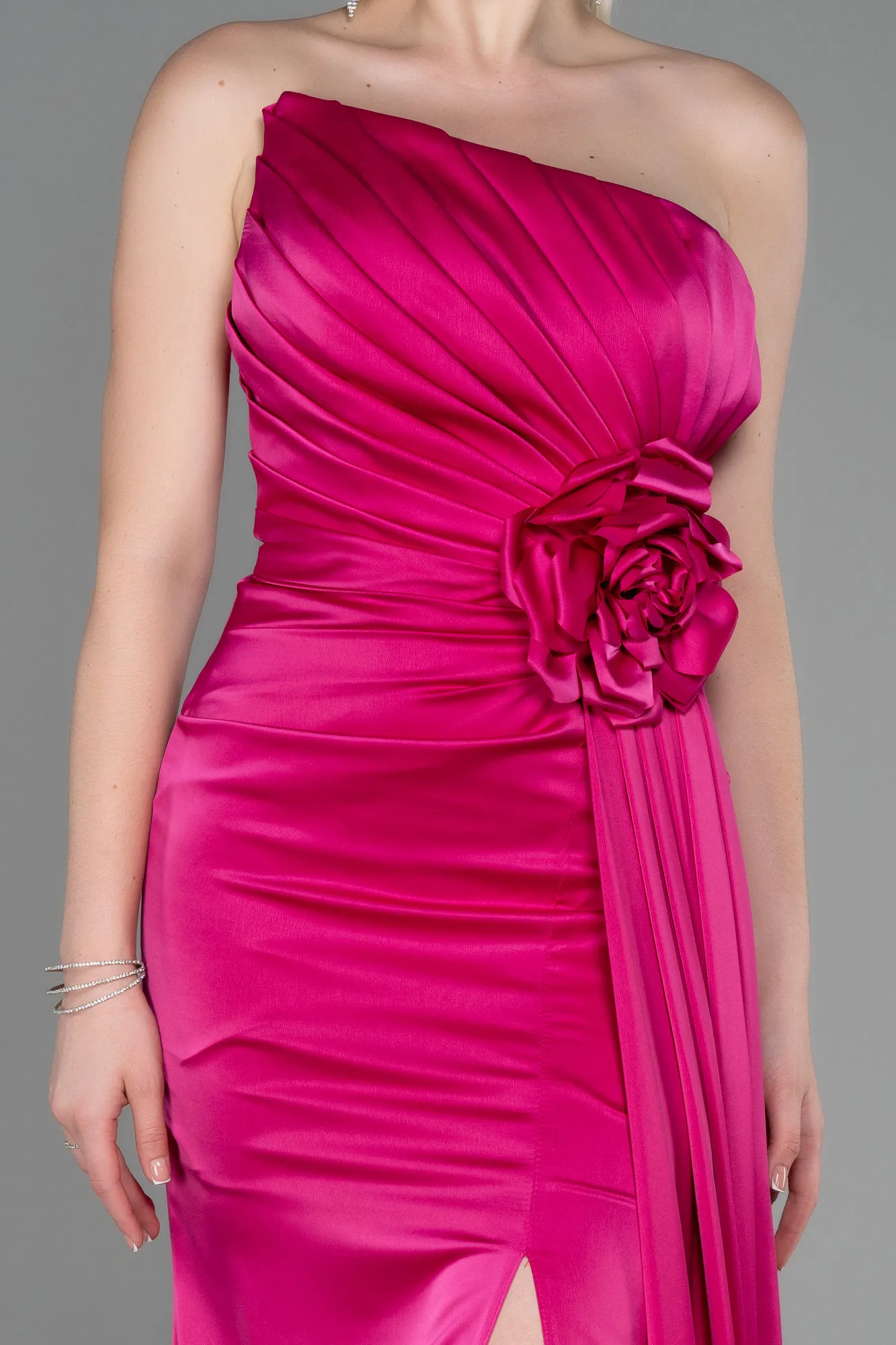 Fuchsia-Long Satin Evening Dress ABU3234